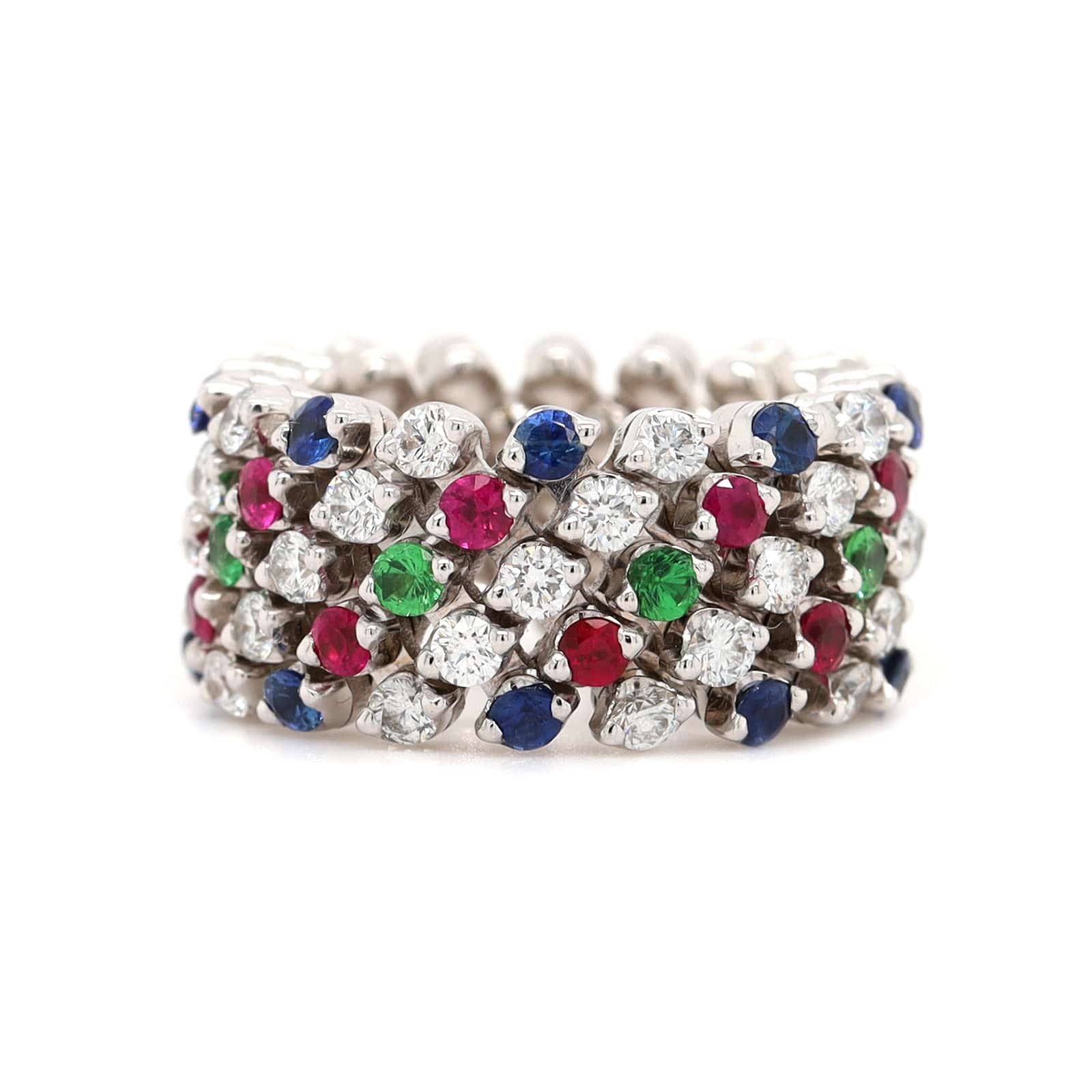 18K White Gold Adjustable Diamond and Multi Gemstone Ring - Image 8