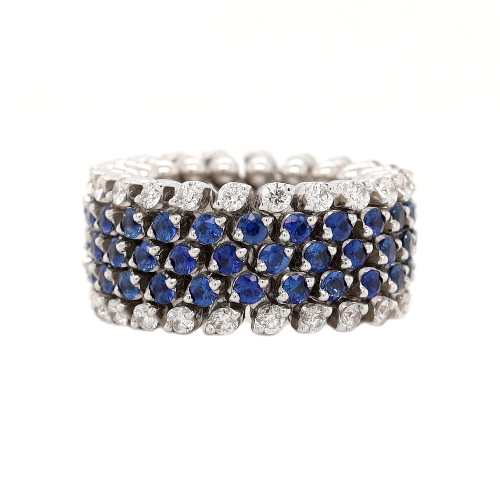 18K White Gold Adjustable Diamond and Blue Sapphire Ring