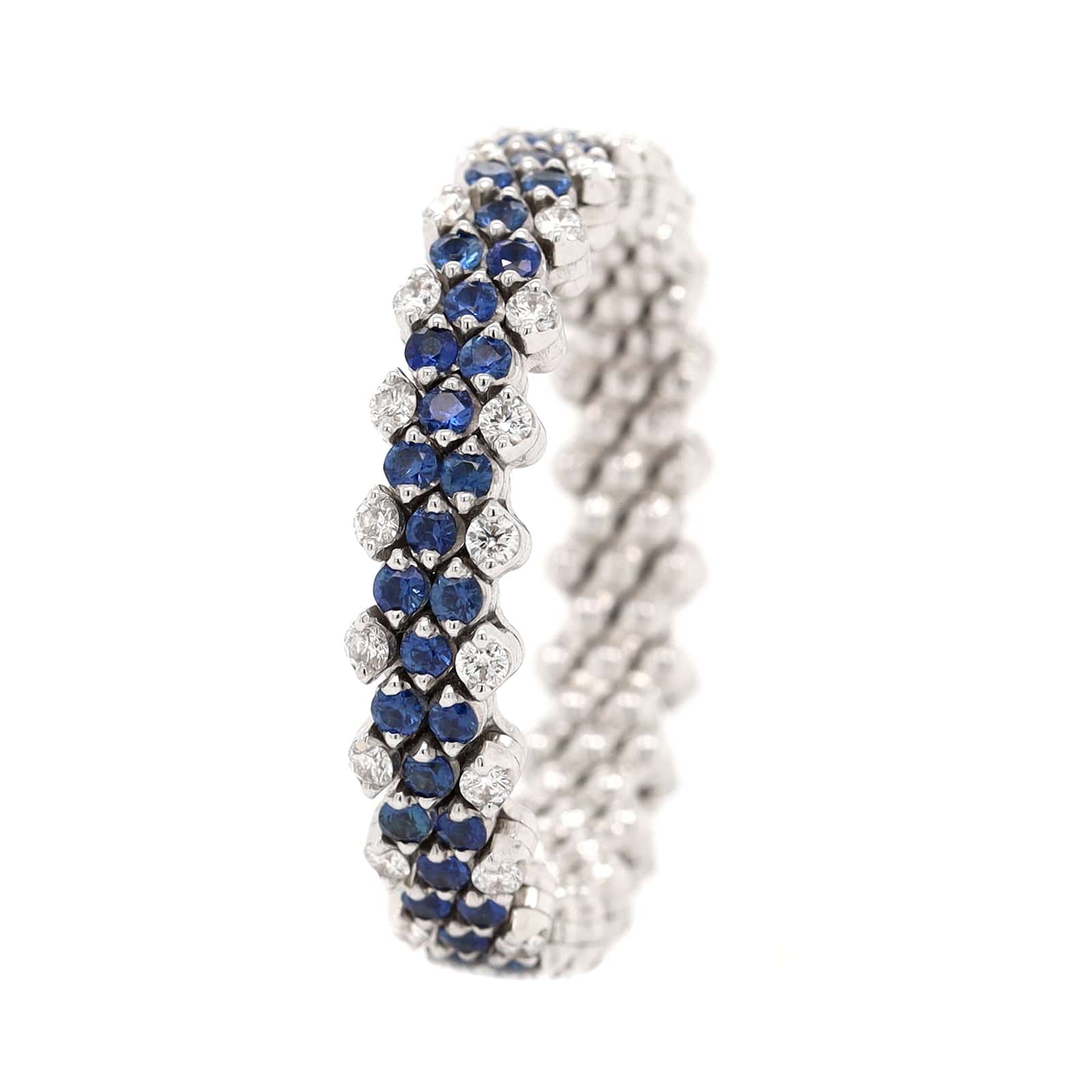 18K White Gold Adjustable Diamond and Blue Sapphire Ring - Image 6