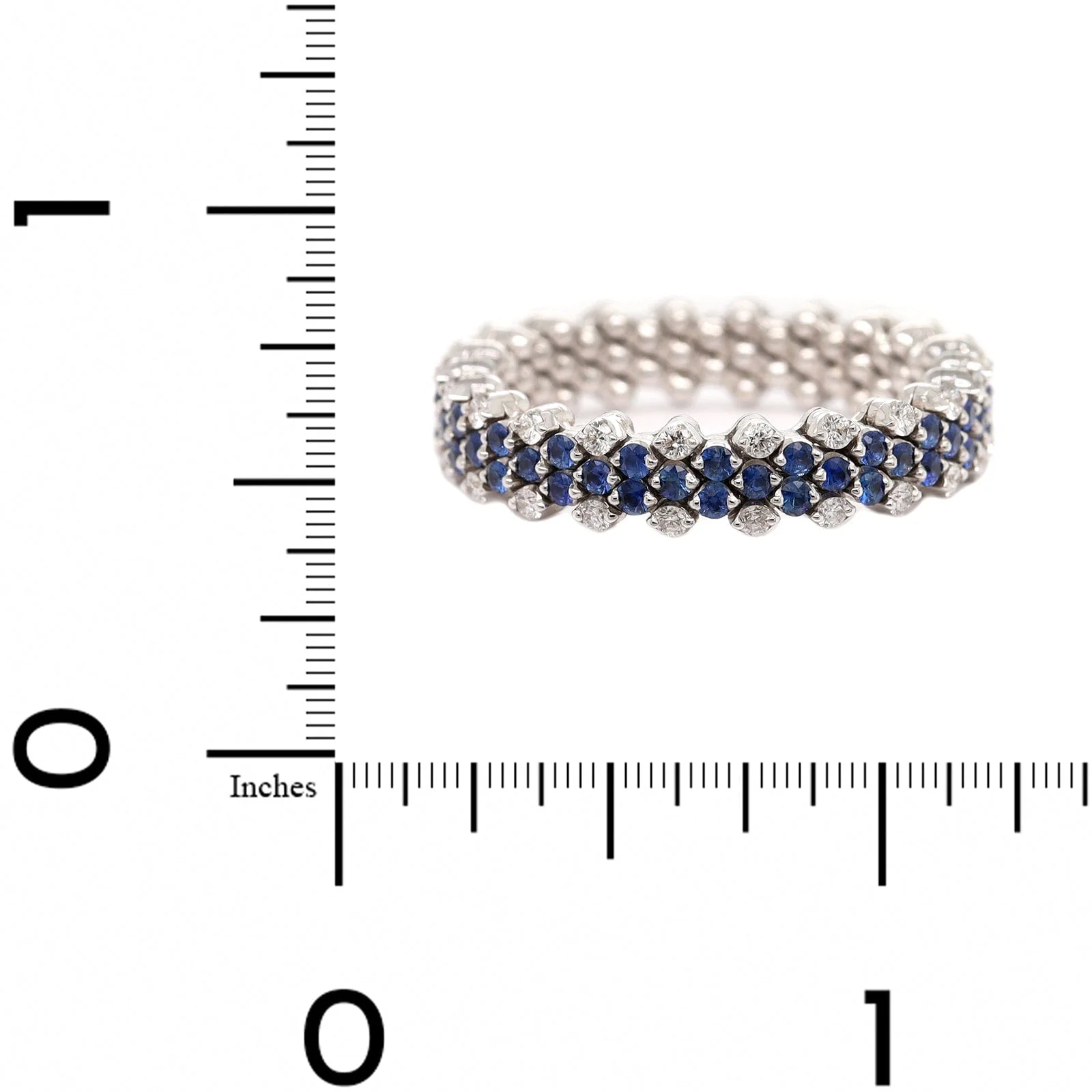 18K White Gold Adjustable Diamond and Blue Sapphire Ring - Image 8