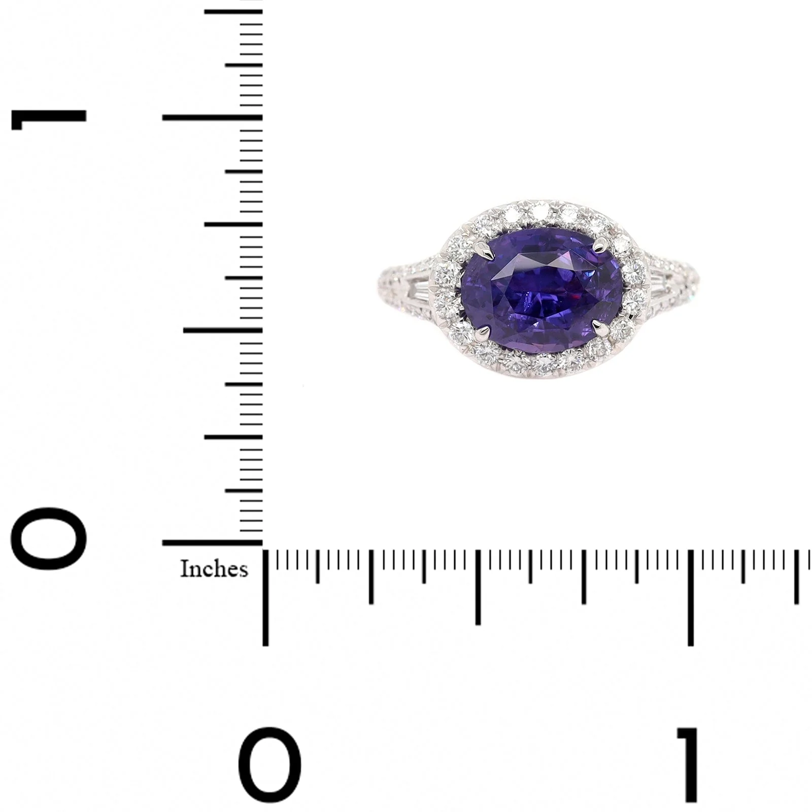 Platinum Oval Purple Sapphire and Diamond Halo Ring - Image 4