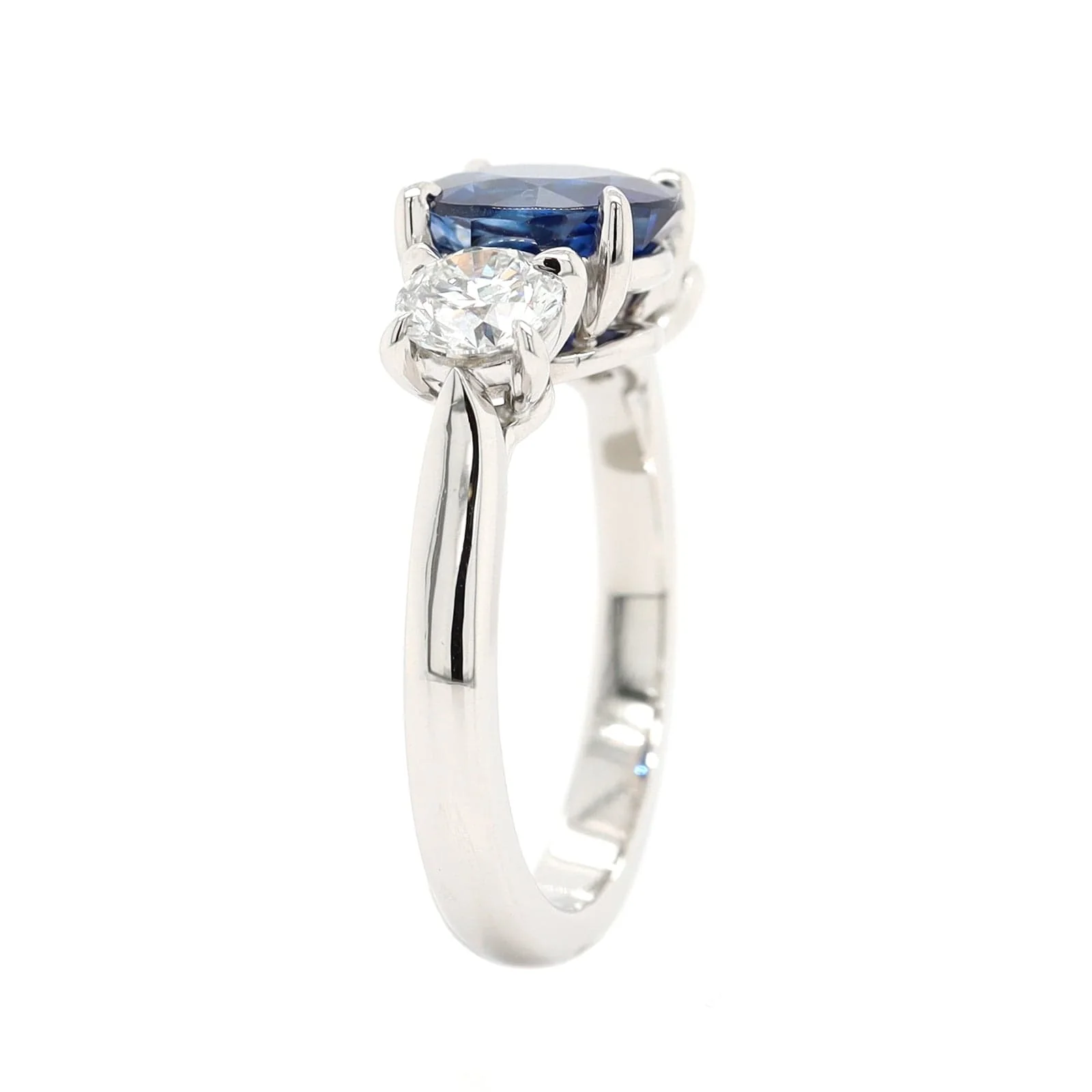 Platinum Three Stone Round Sapphire and Diamond Ring - Image 2