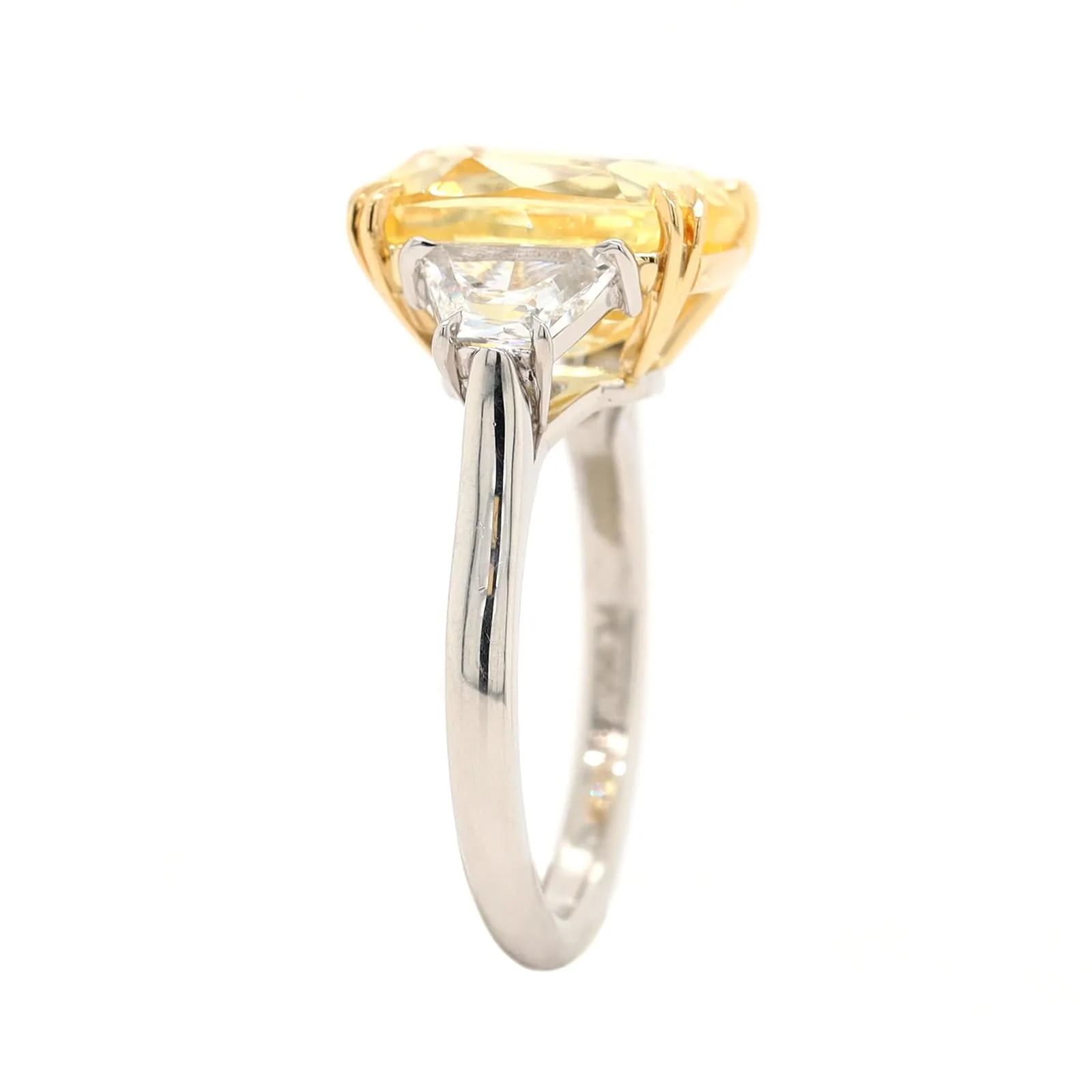 Platinum and 18K Yellow Gold 3 Stone Cushion Cut Yellow Sapphire and Diamond Ring - Image 2