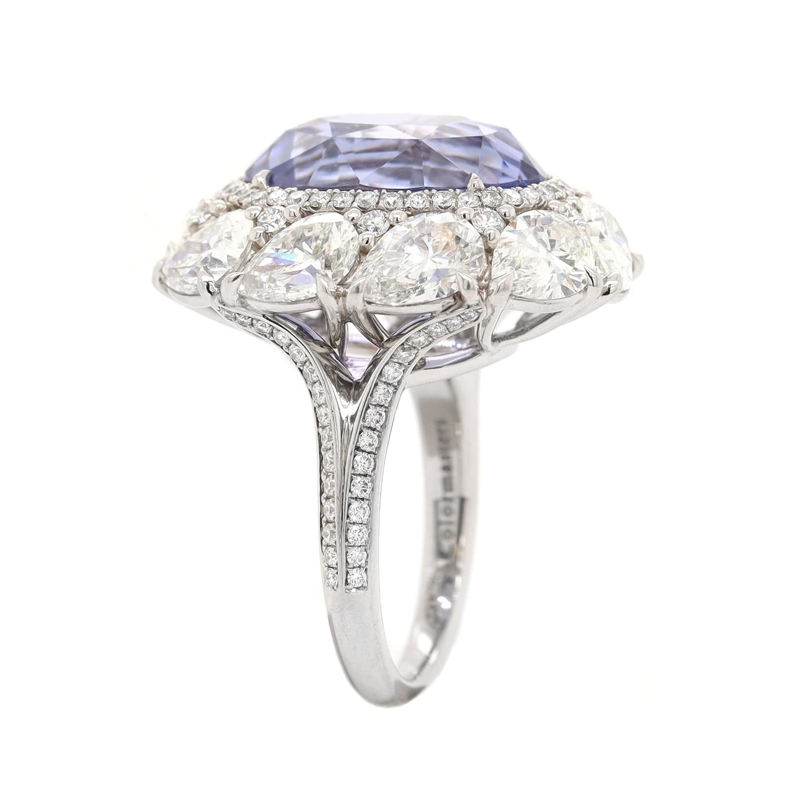 Platinum Oval Lavender Sapphire and Diamond Halo Ring - Image 2