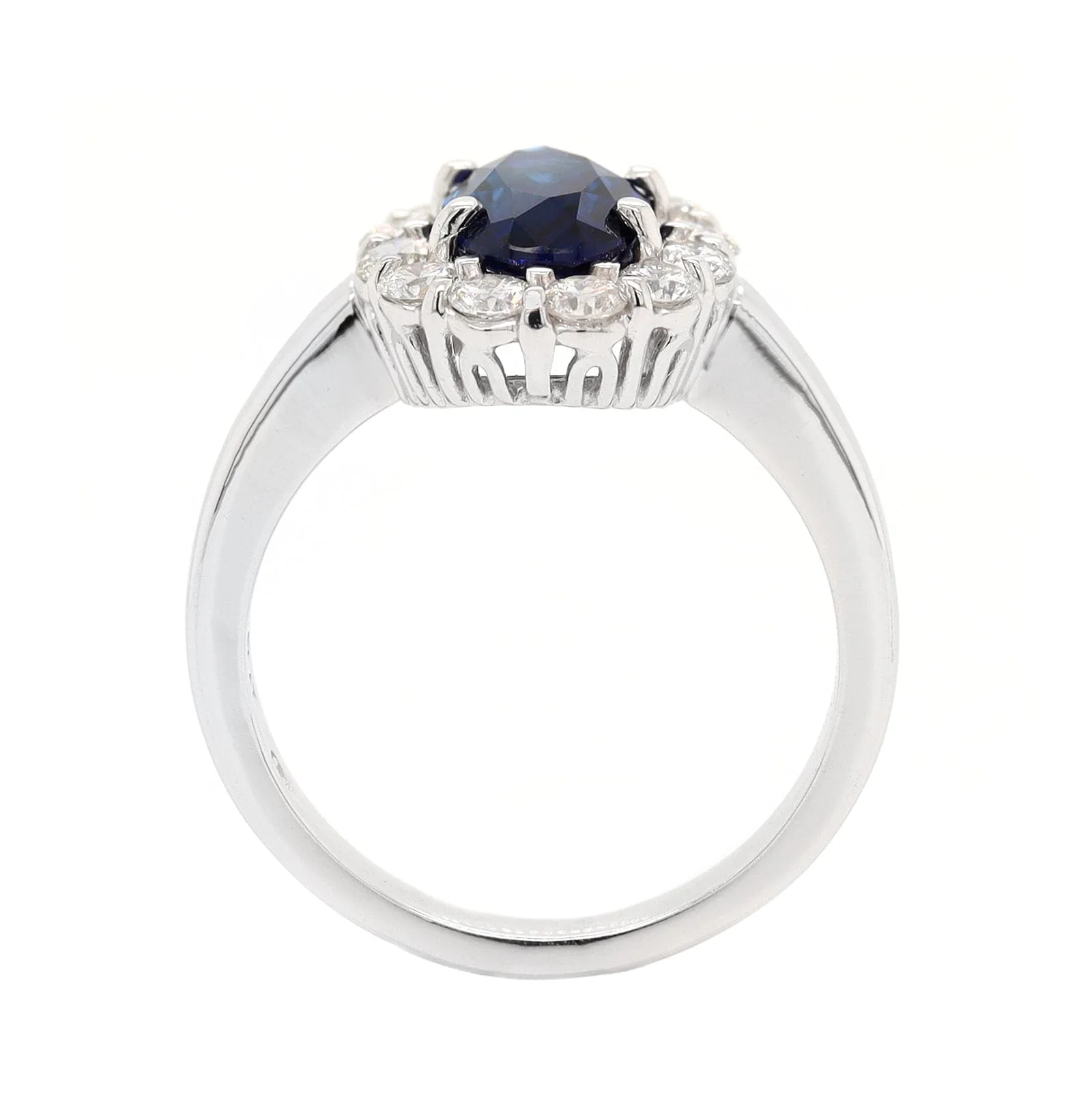 Platinum Oval Sapphire and Diamond Halo Ring - Image 3
