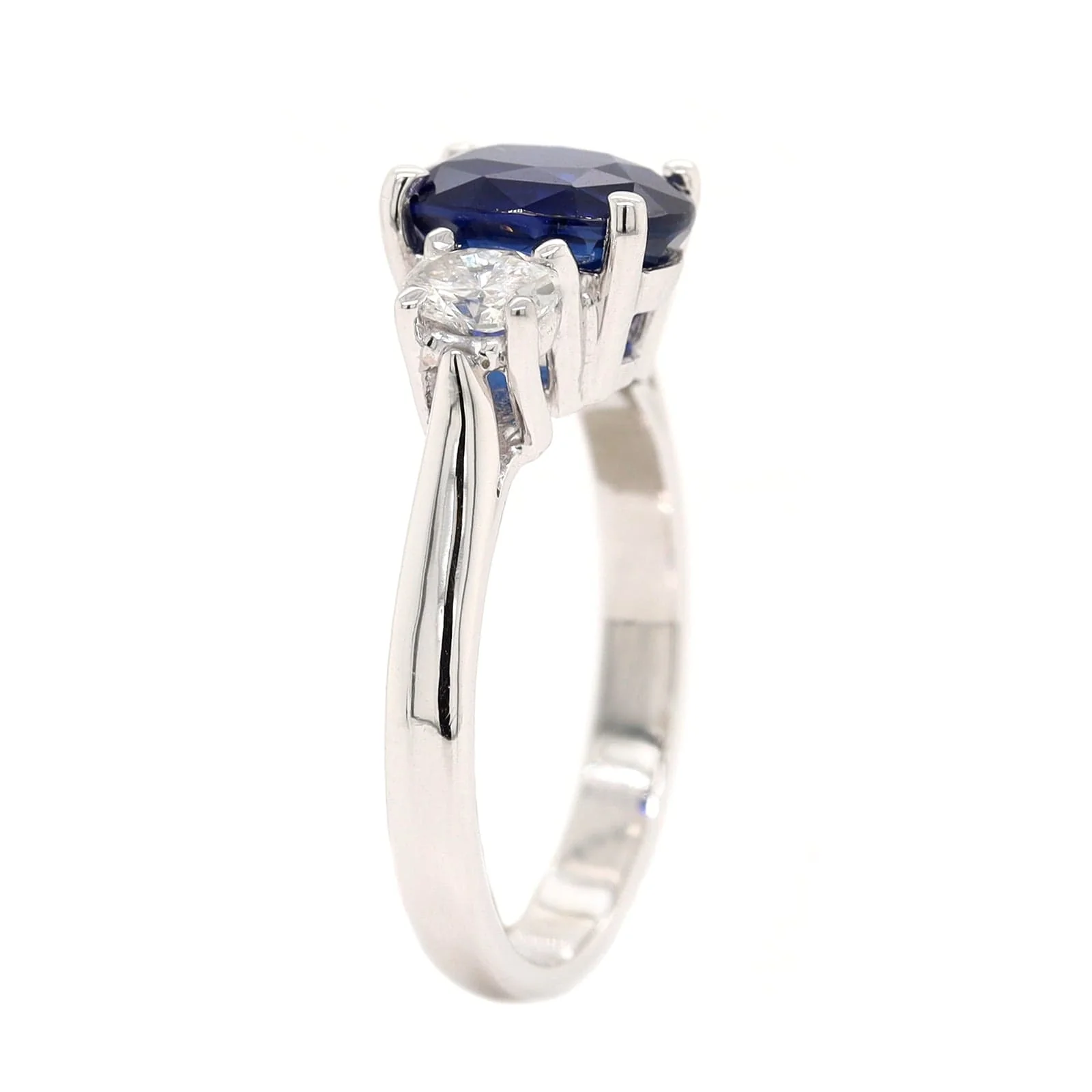 Platinum Three Stone Oval Sapphire and Diamond Ring - Image 2