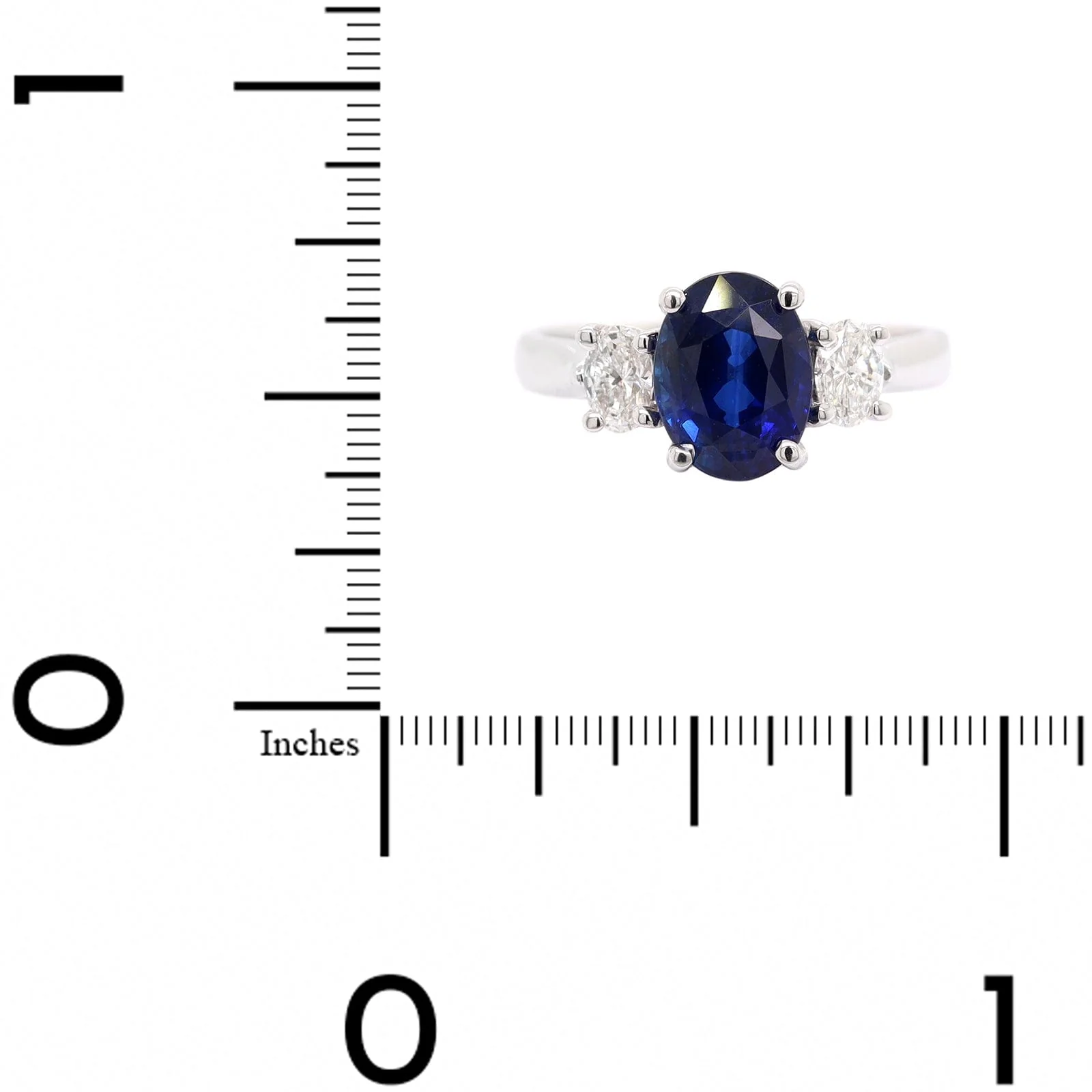 Platinum Three Stone Oval Sapphire and Diamond Ring - Image 4