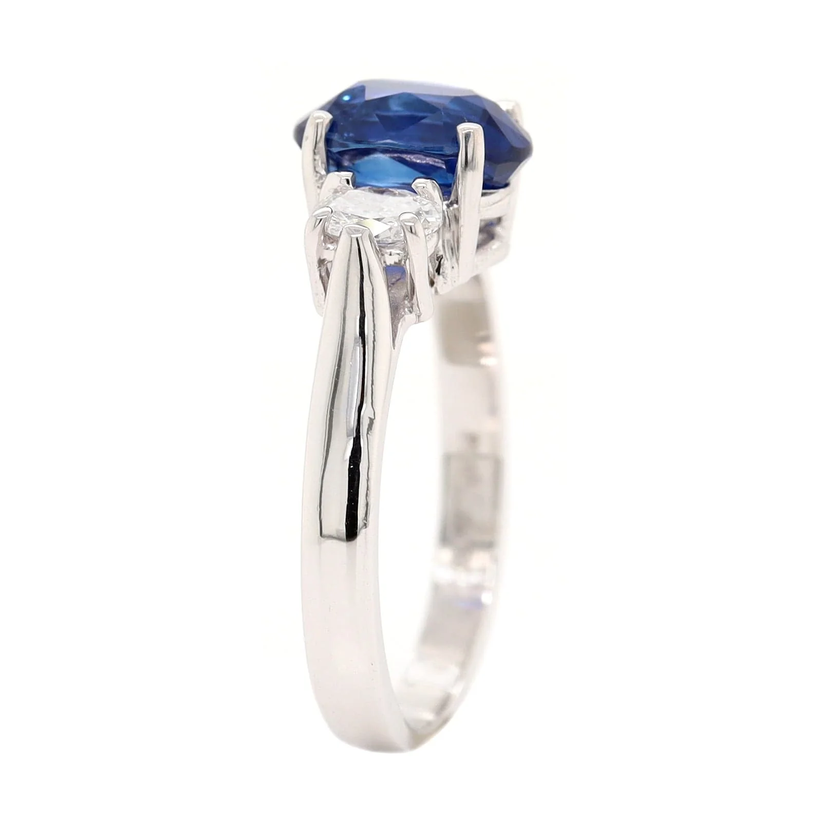 Platinum Three Stone Oval Sapphire and Diamond Ring - Image 2