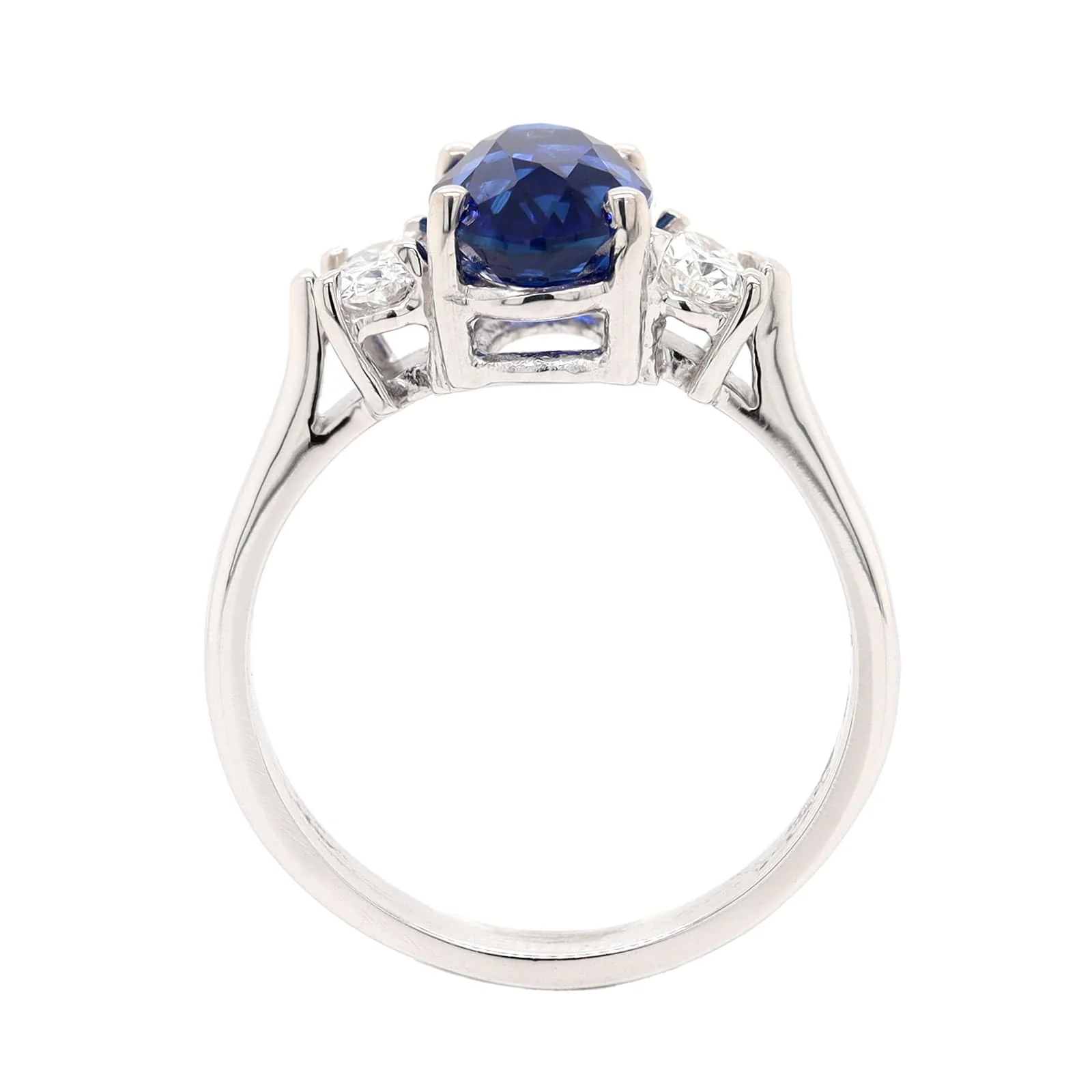 Platinum Three Stone Oval Sapphire and Diamond Ring - Image 3