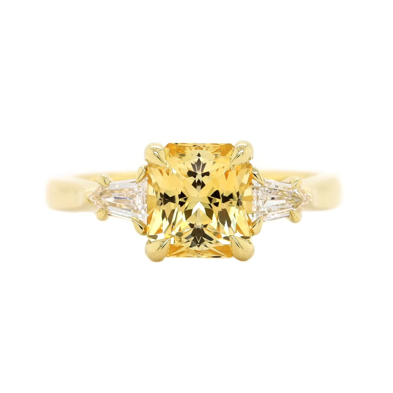 18K Yellow Gold Three Stone Yellow Sapphire and White Diamond Ring