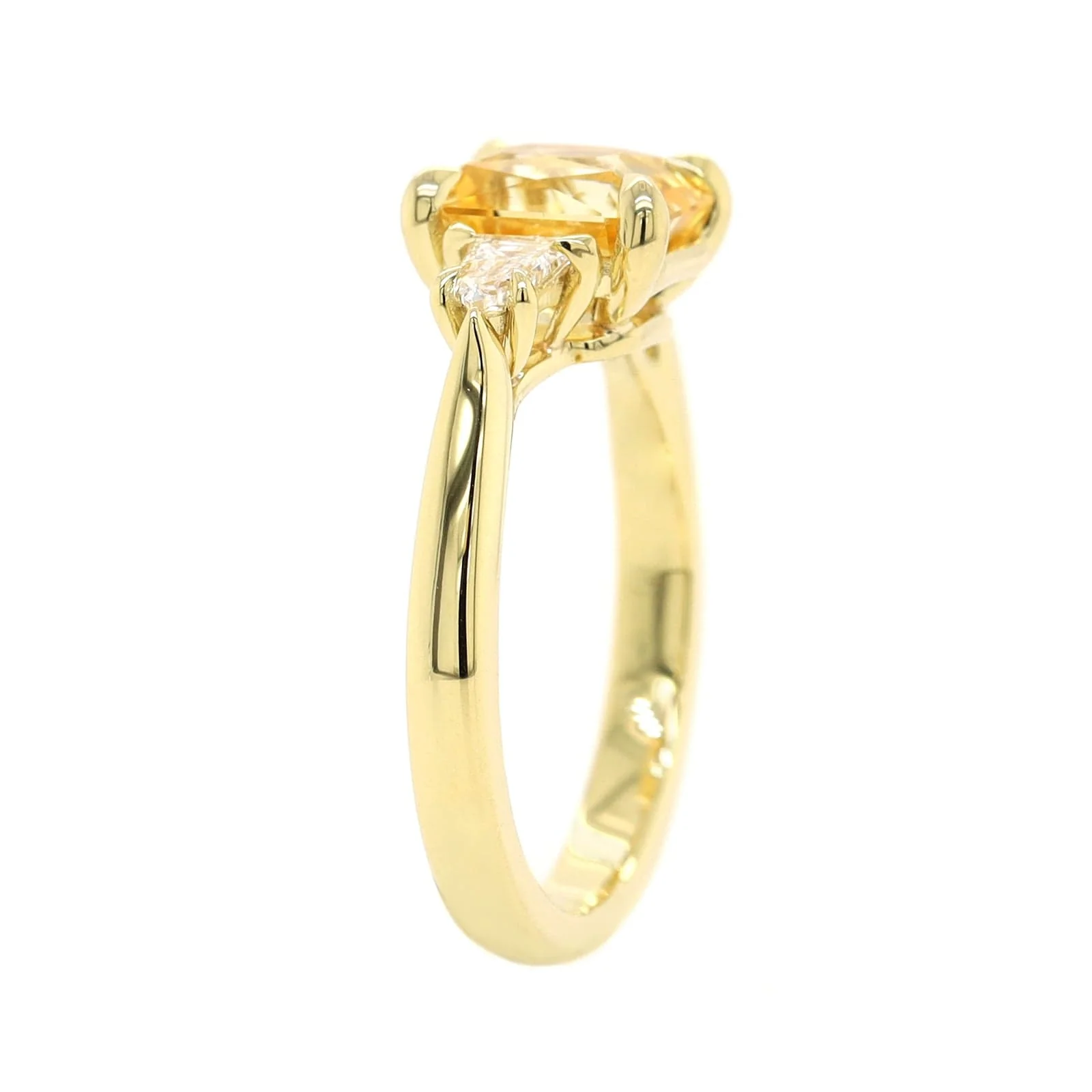 18K Yellow Gold Three Stone Yellow Sapphire and White Diamond Ring - Image 2