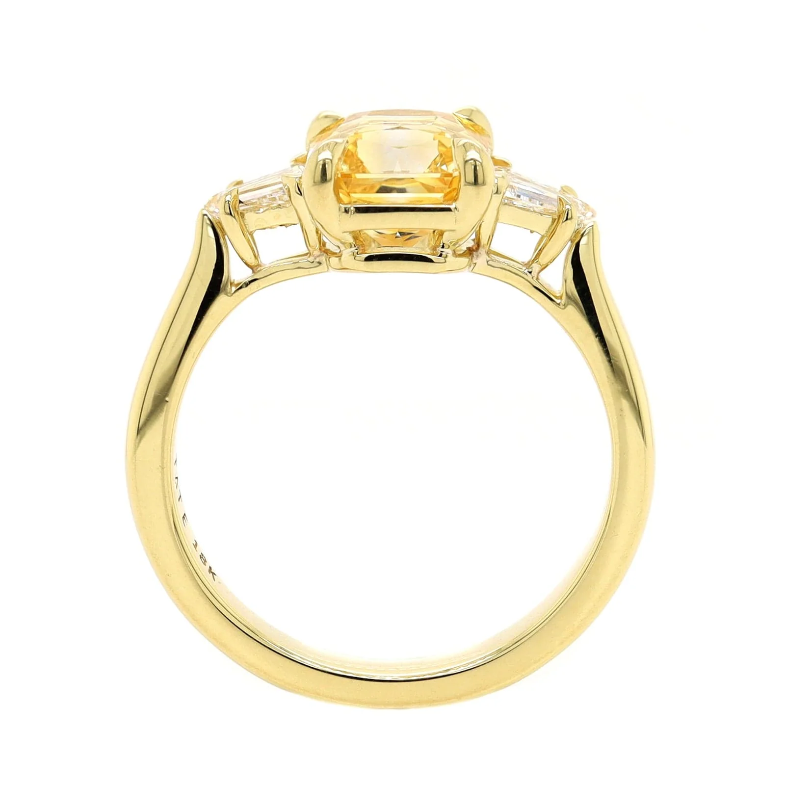 18K Yellow Gold Three Stone Yellow Sapphire and White Diamond Ring - Image 3