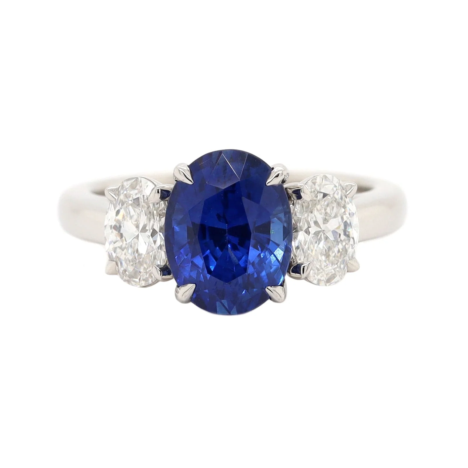 Platinum 3 Stone Oval Sapphire and Diamond Ring