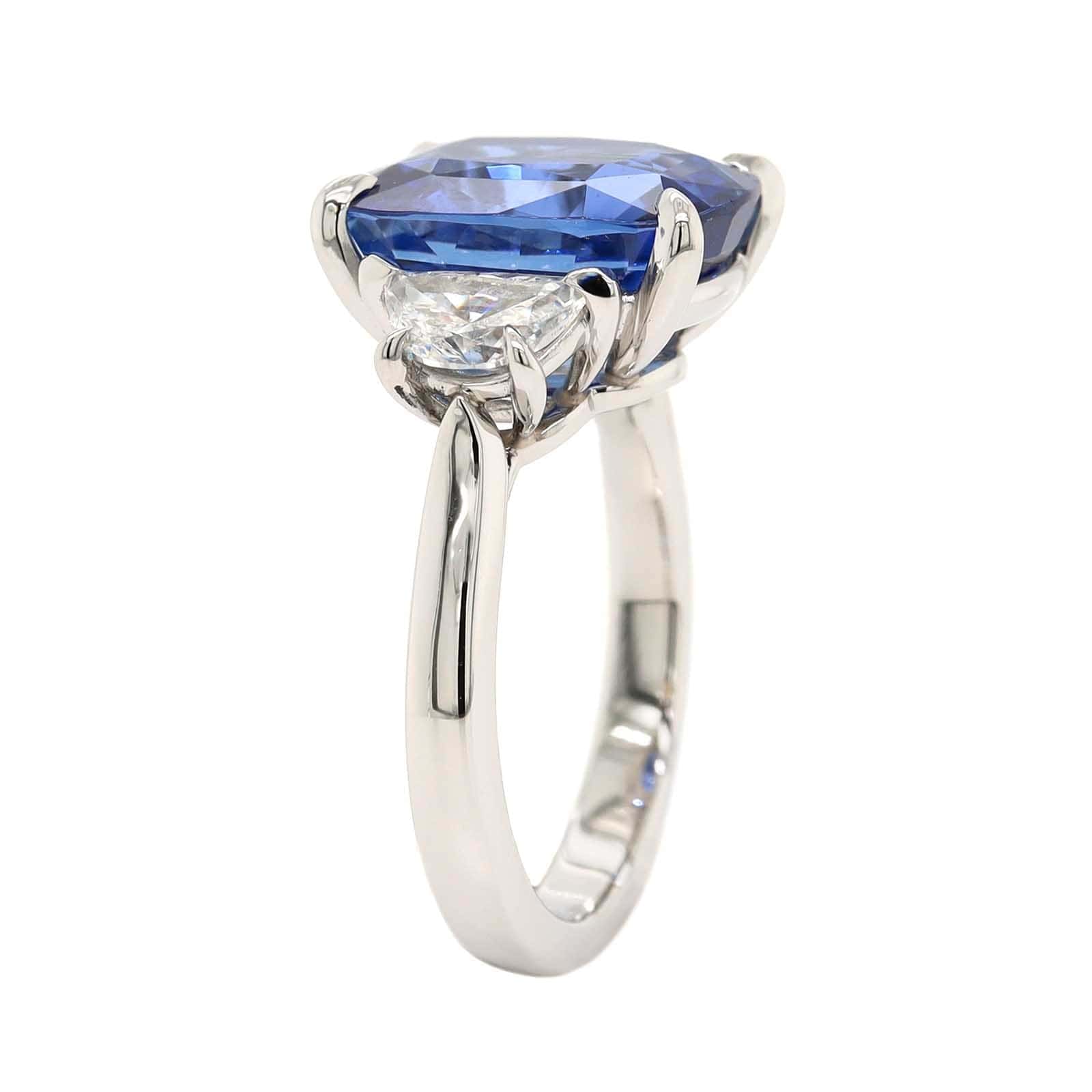 Platinum Three Stone Cushion Shaped Sapphire and Diamond Ring - Image 2