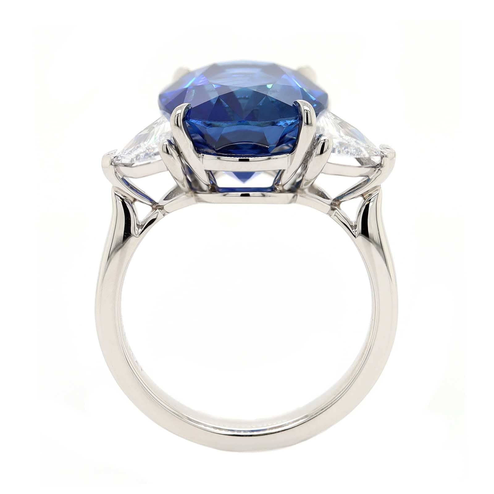 Platinum Three Stone Oval Shaped Sapphire and Diamond Ring - Image 3