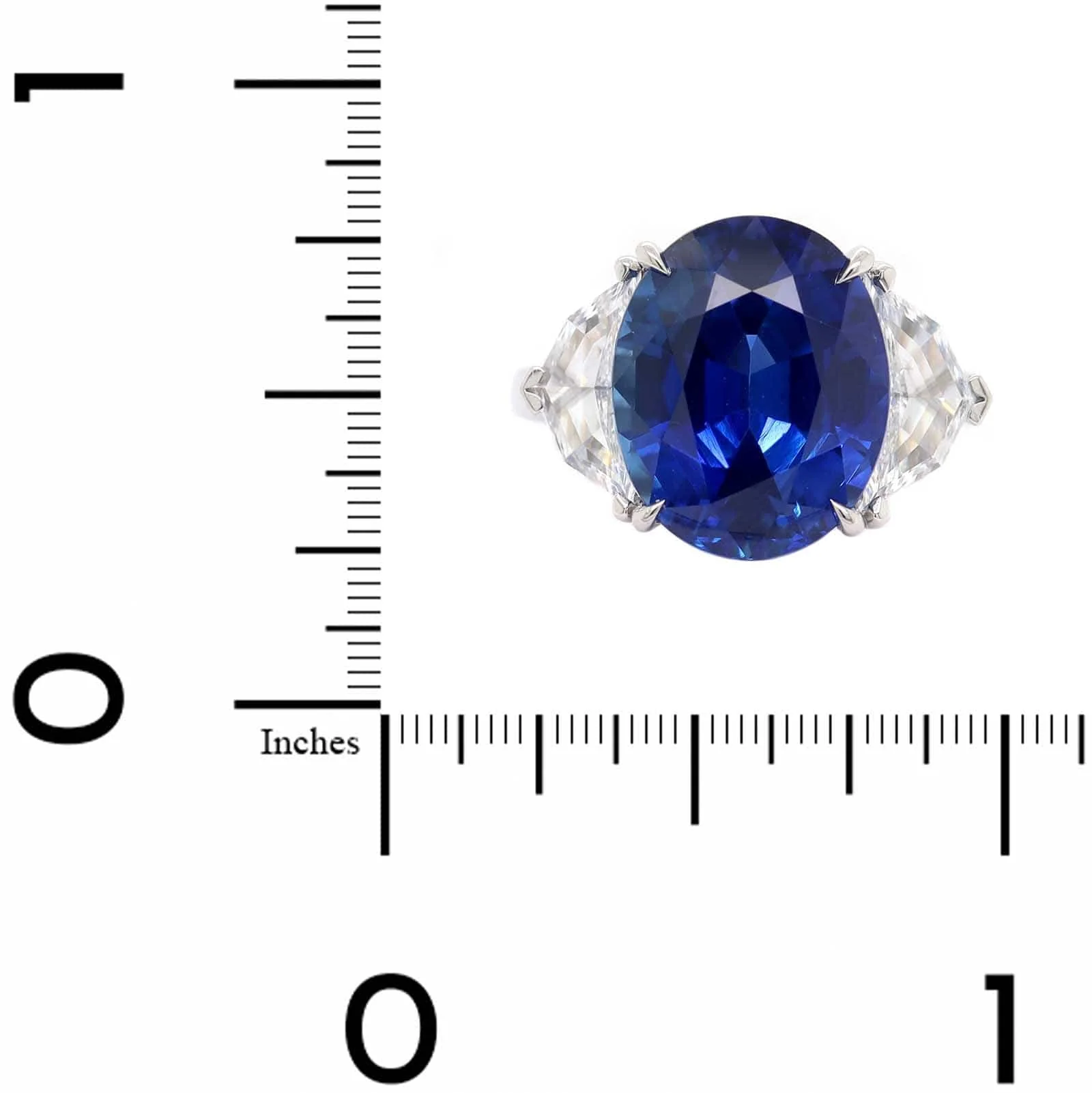 Platinum Three Stone Oval Shaped Sapphire and Diamond Ring - Image 4