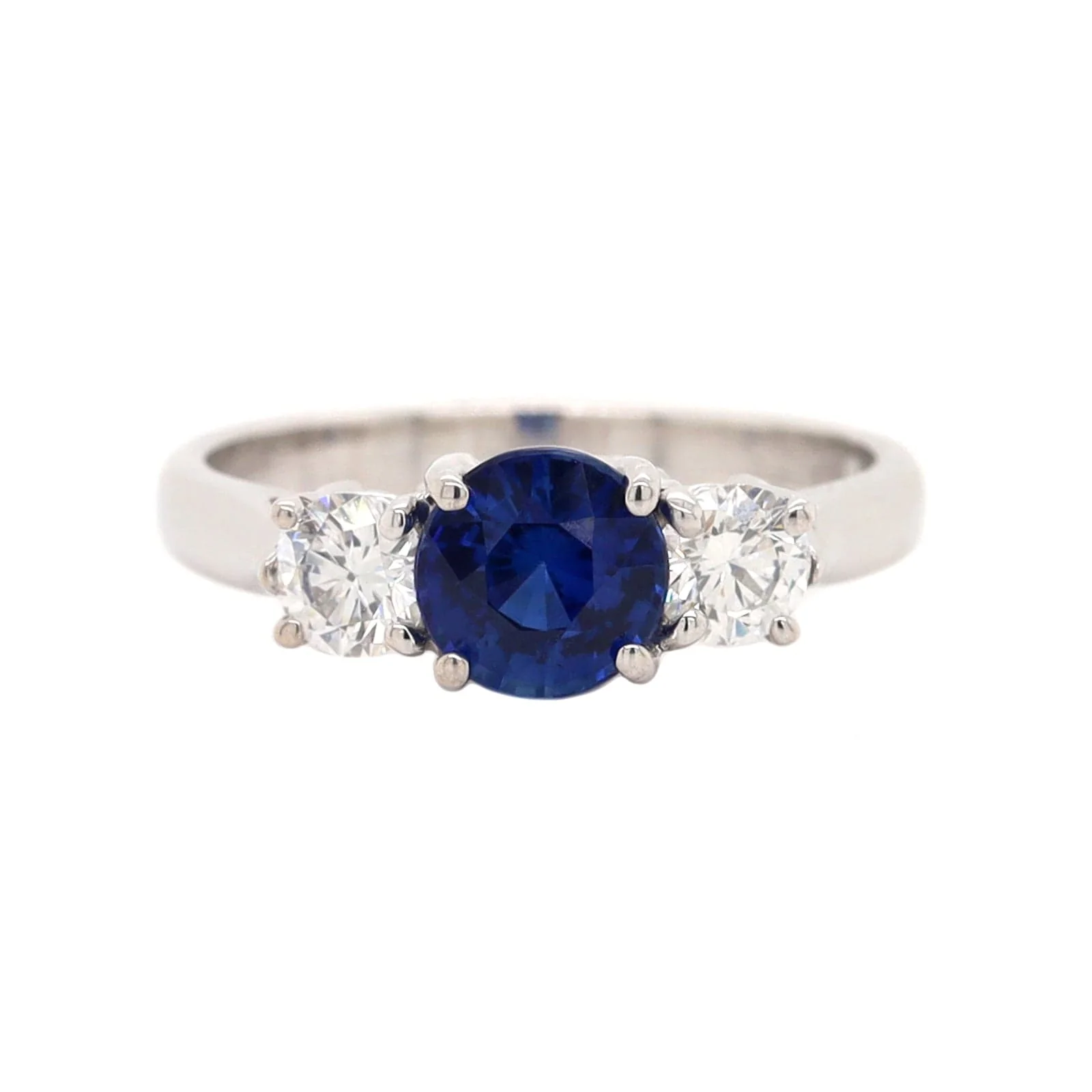 Platinum Three Stone Round Sapphire and Diamond Ring