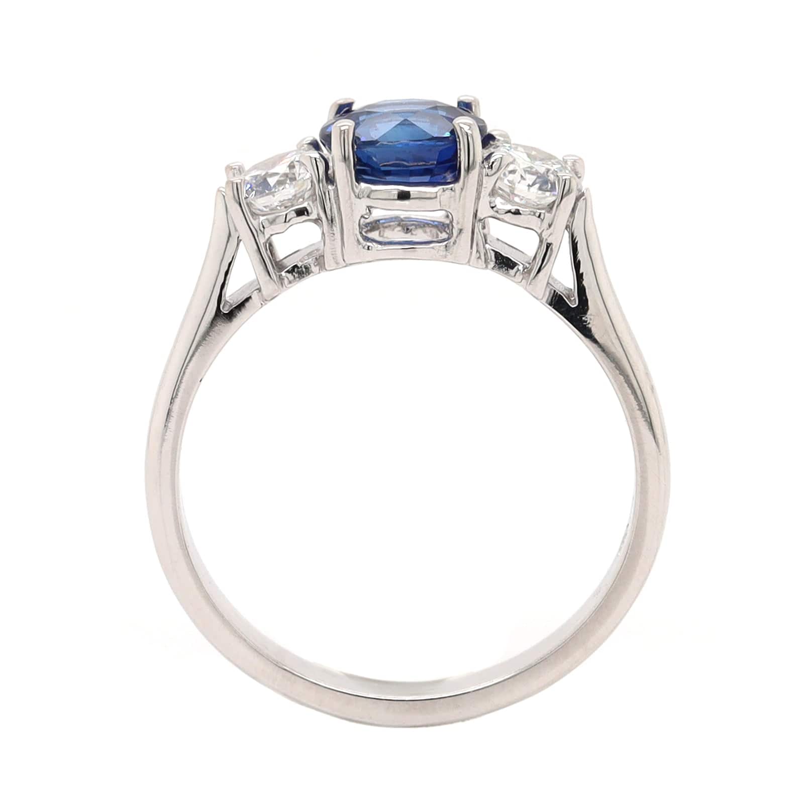 Platinum Three Stone Round Sapphire and Diamond Ring - Image 3