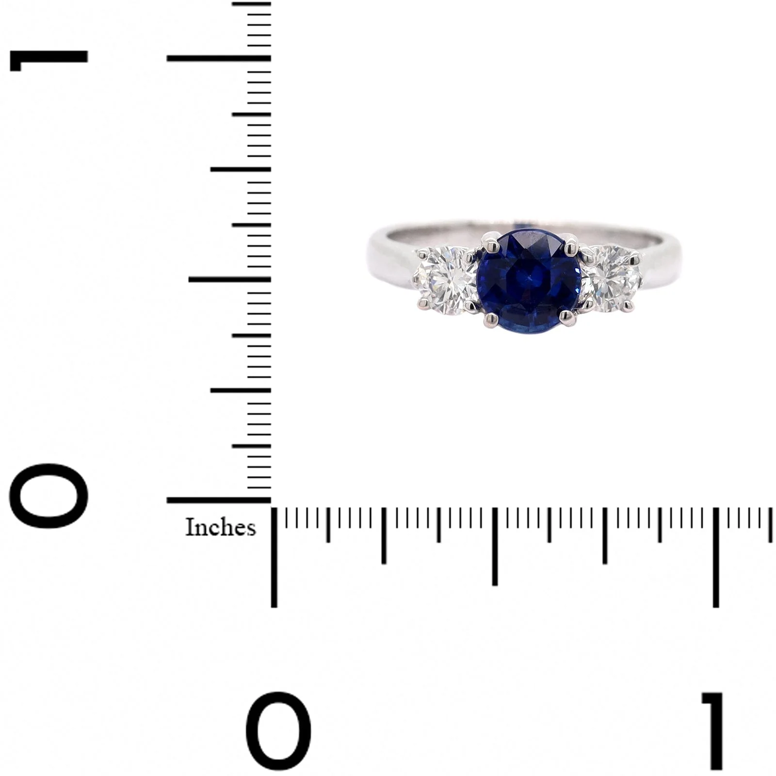 Platinum Three Stone Round Sapphire and Diamond Ring - Image 4