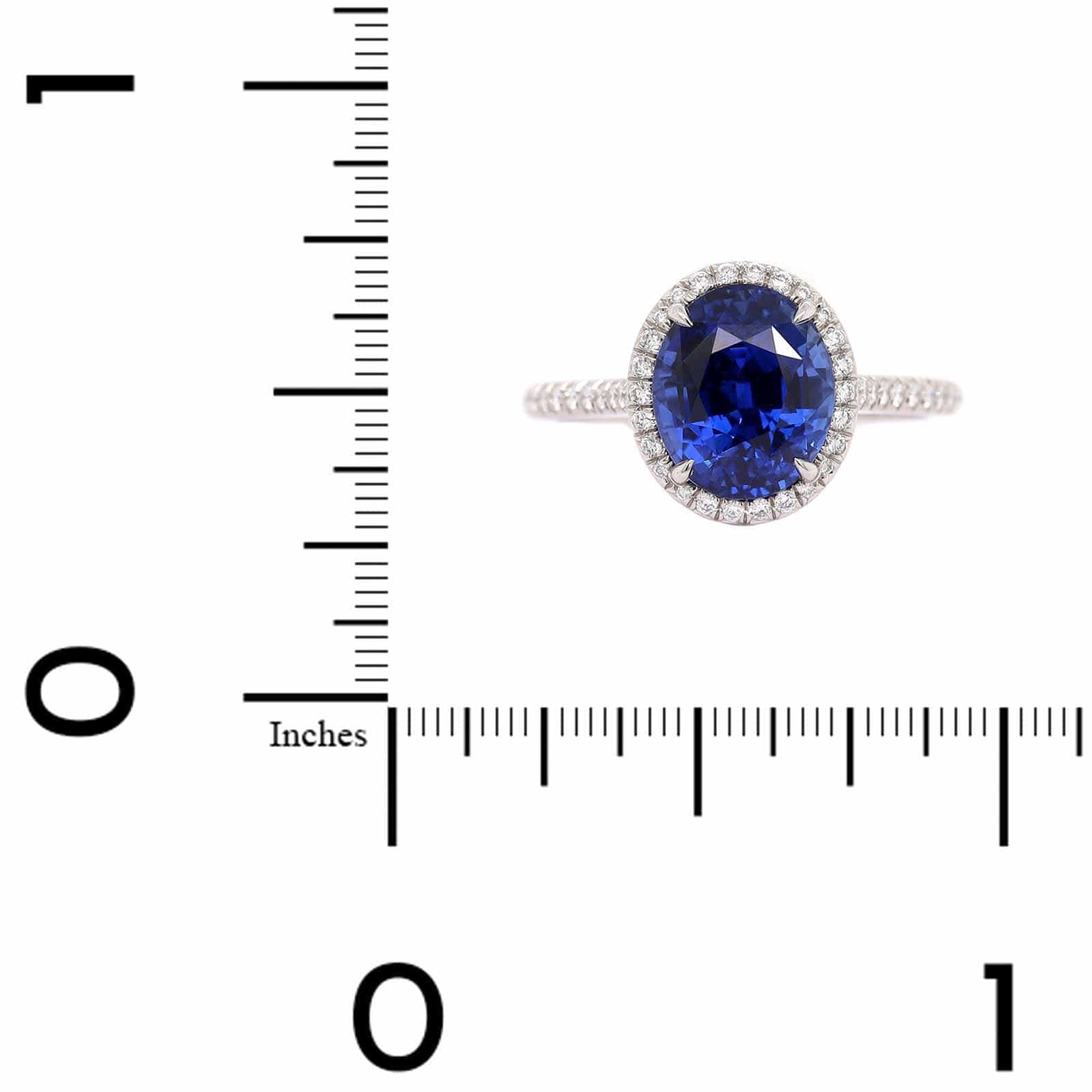 Platinum Oval Blue Sapphire and Diamond Halo Ring - Image 4