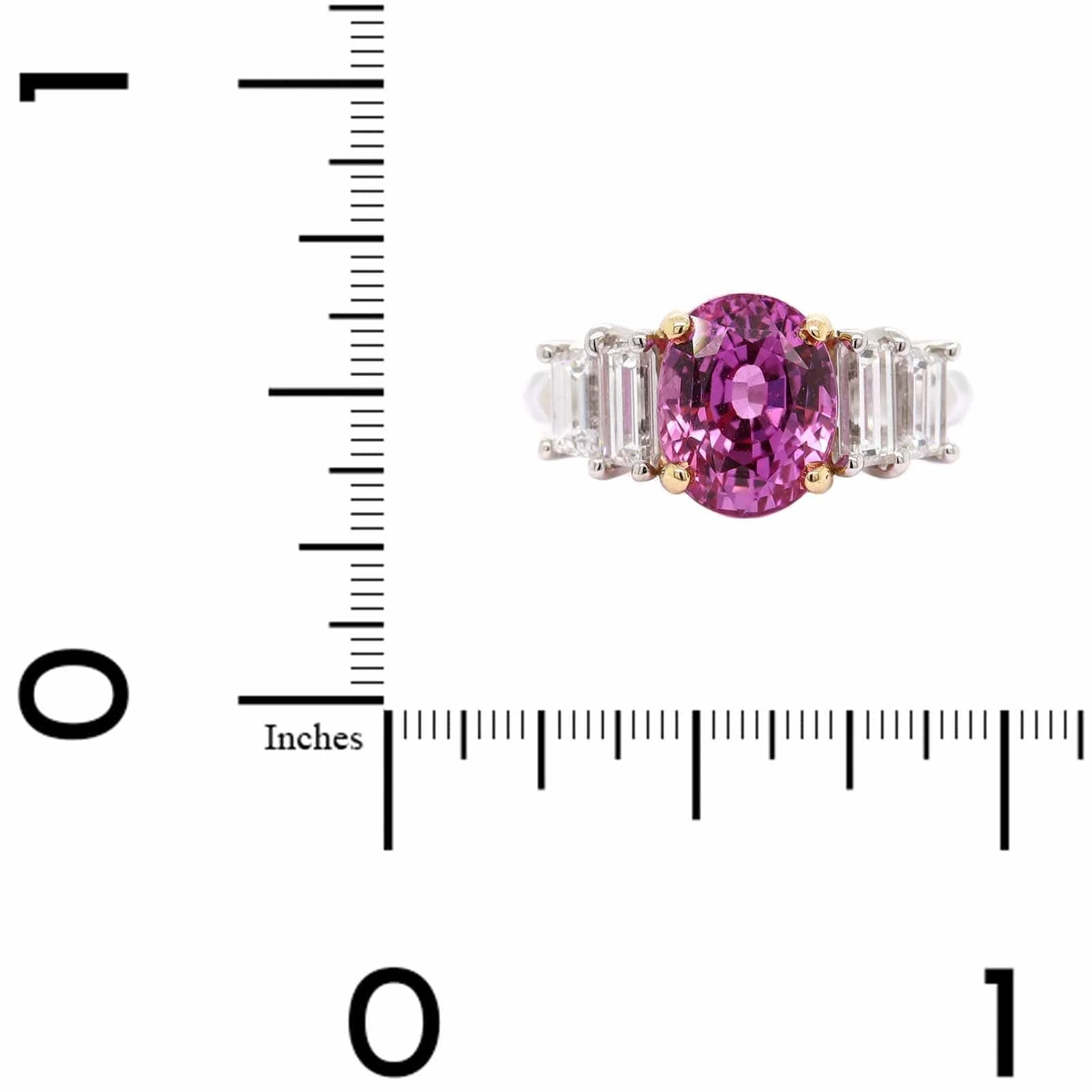 Platinum Three Stone Oval Shaped Pink Sapphire and Diamond Ring - Image 4