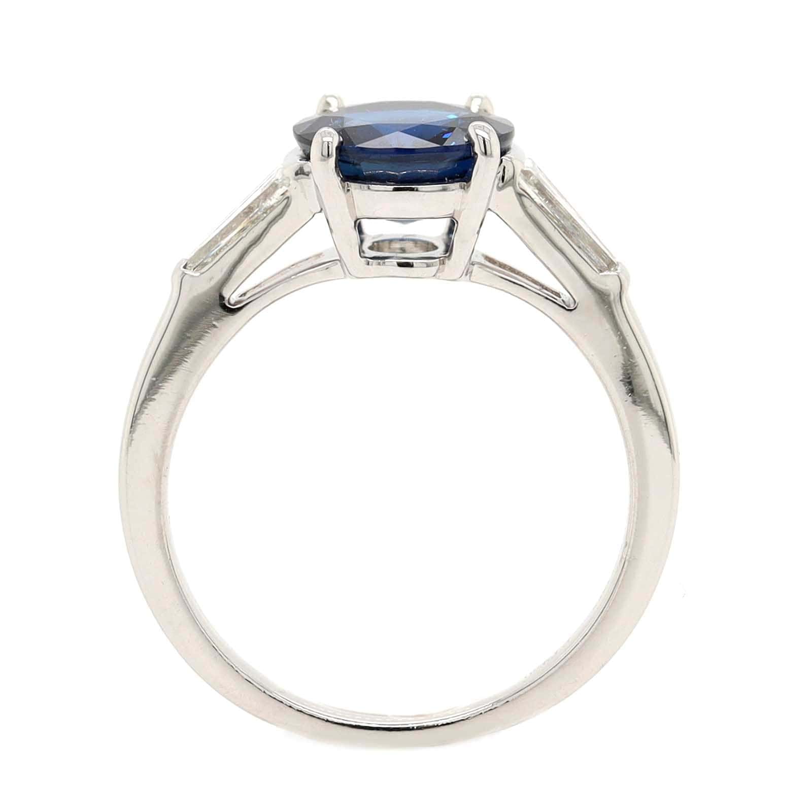 Platinum Three Stone Round Blue Sapphire and Diamond Ring - Image 3