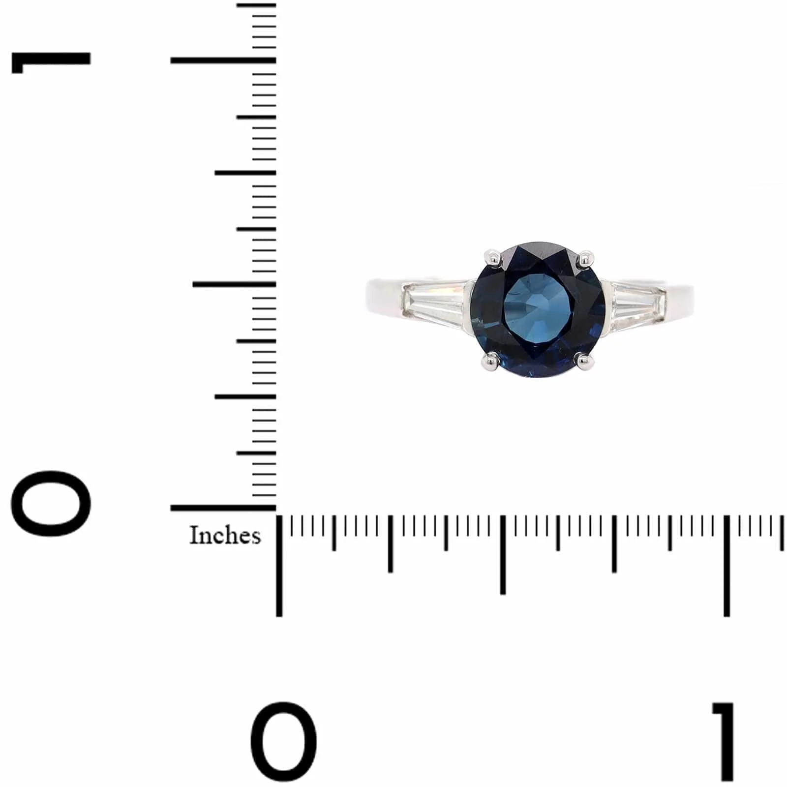 Platinum Three Stone Round Blue Sapphire and Diamond Ring - Image 4