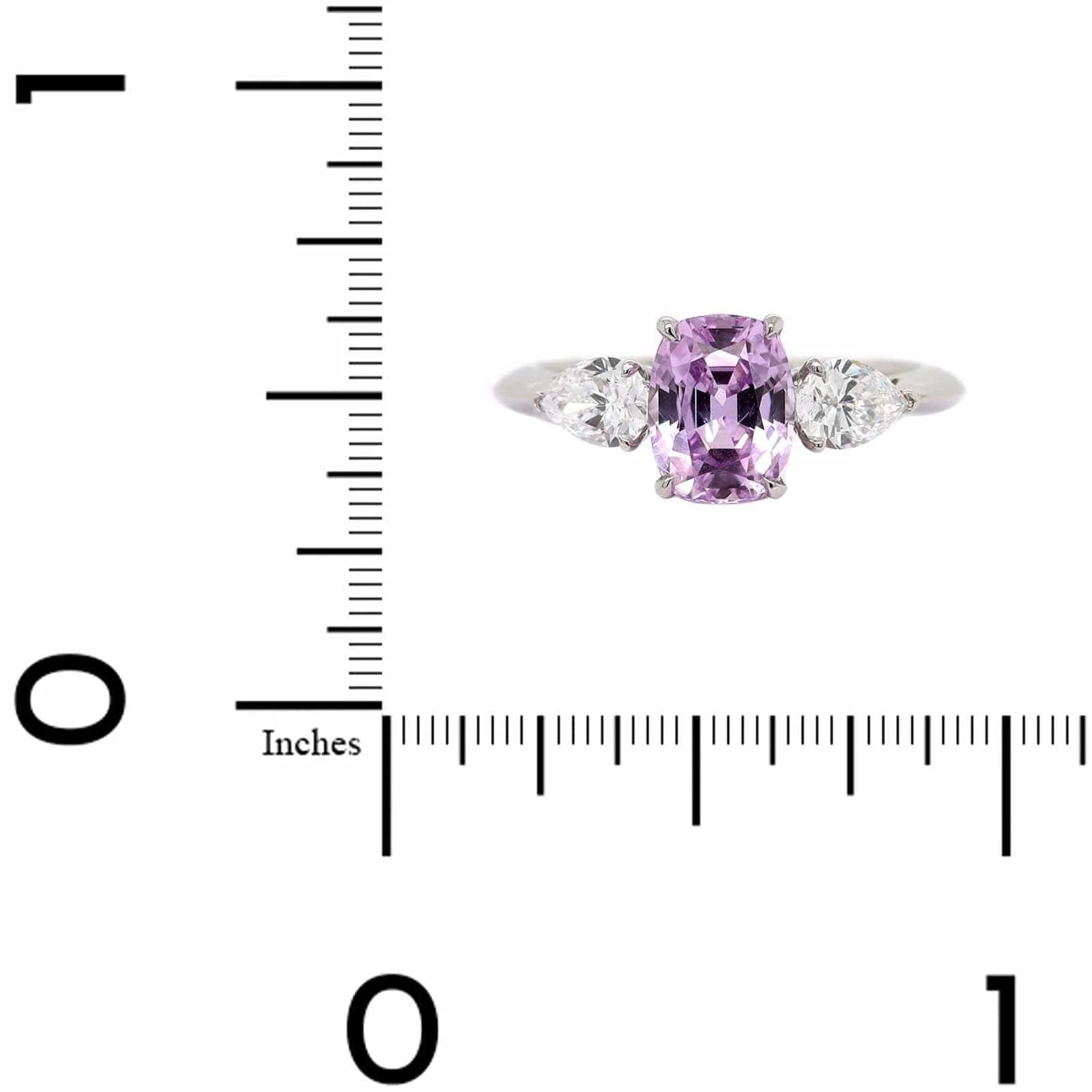 Platinum Three Stone Cushion Cut Lavender Sapphire and Diamond Ring - Image 4