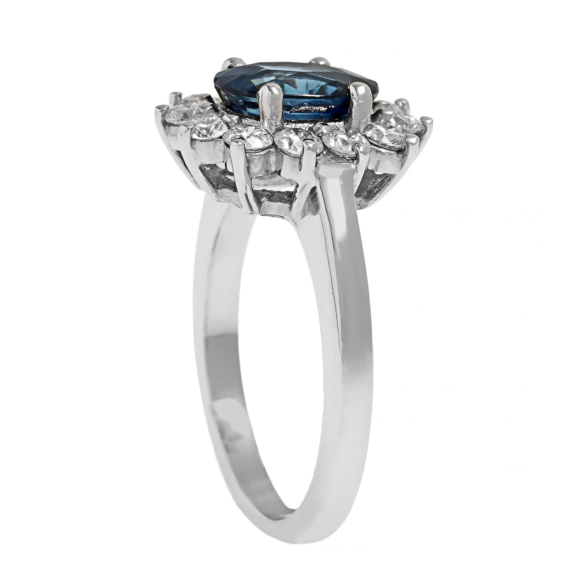 Platinum Oval Blue Sapphire and Diamond Halo Ring - Image 2