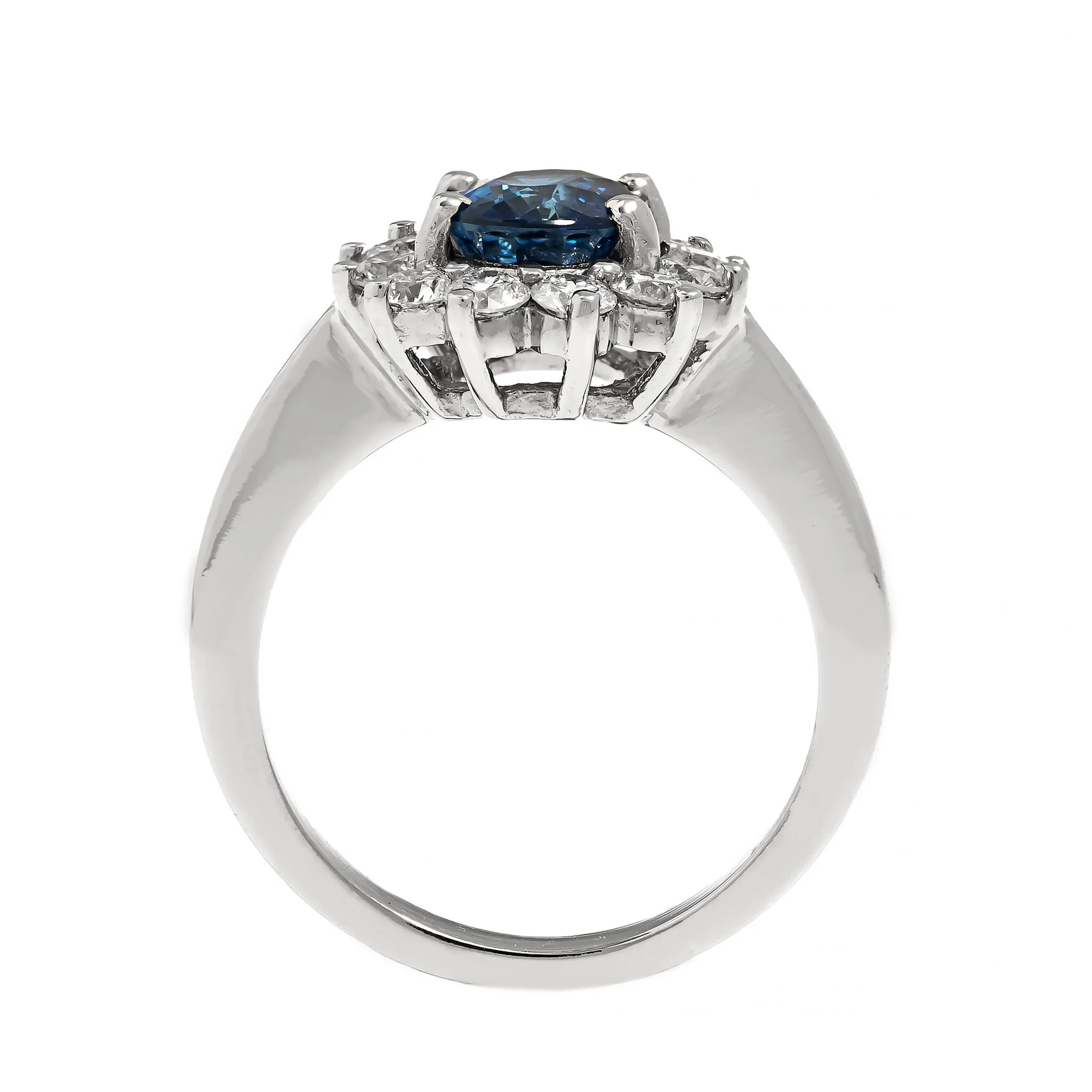 Platinum Oval Blue Sapphire and Diamond Halo Ring - Image 3