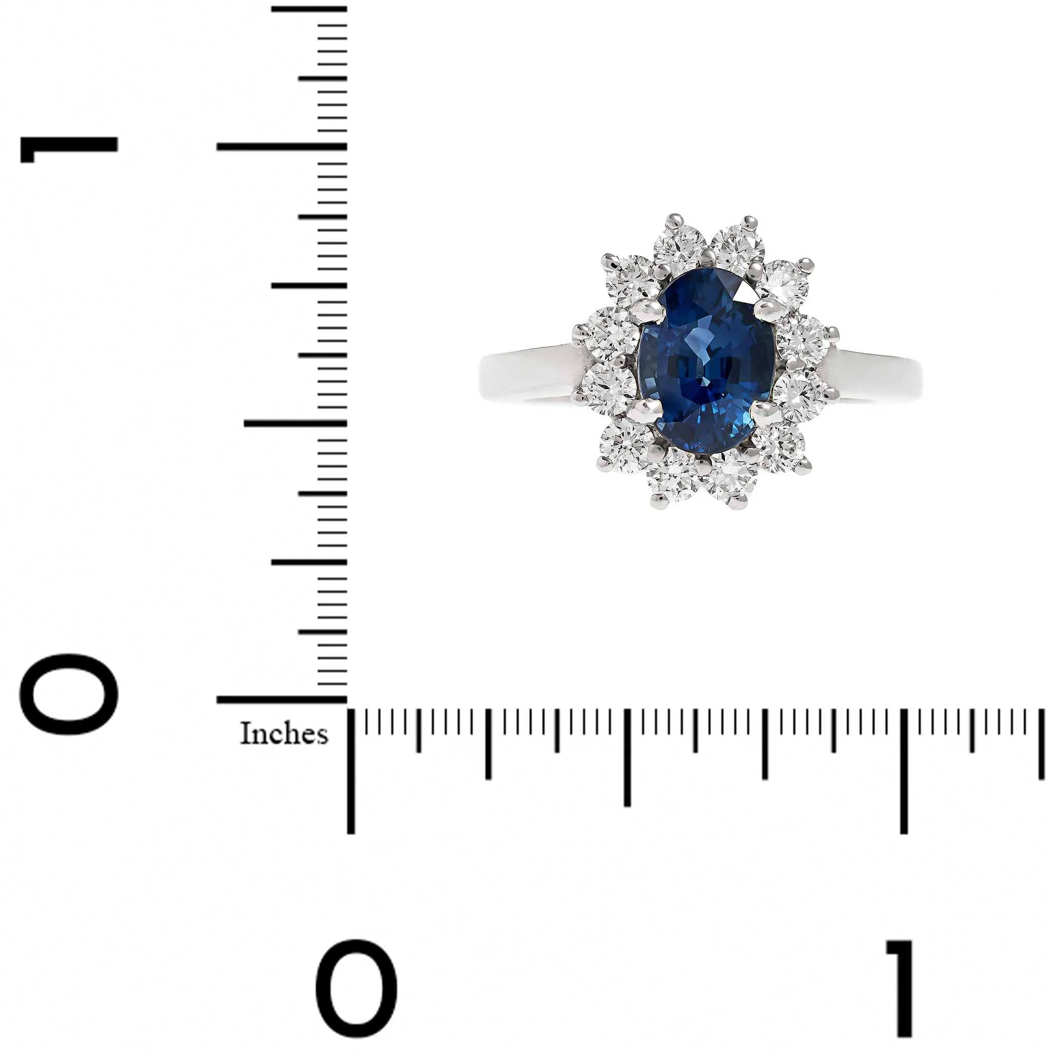 Platinum Oval Blue Sapphire and Diamond Halo Ring - Image 4