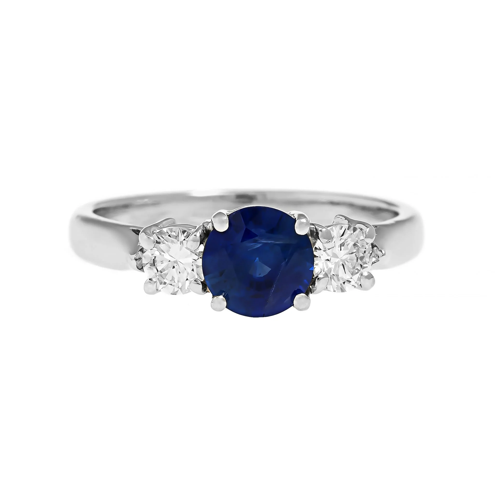 Platinum Three Stone Round Blue Sapphire and Diamond Ring