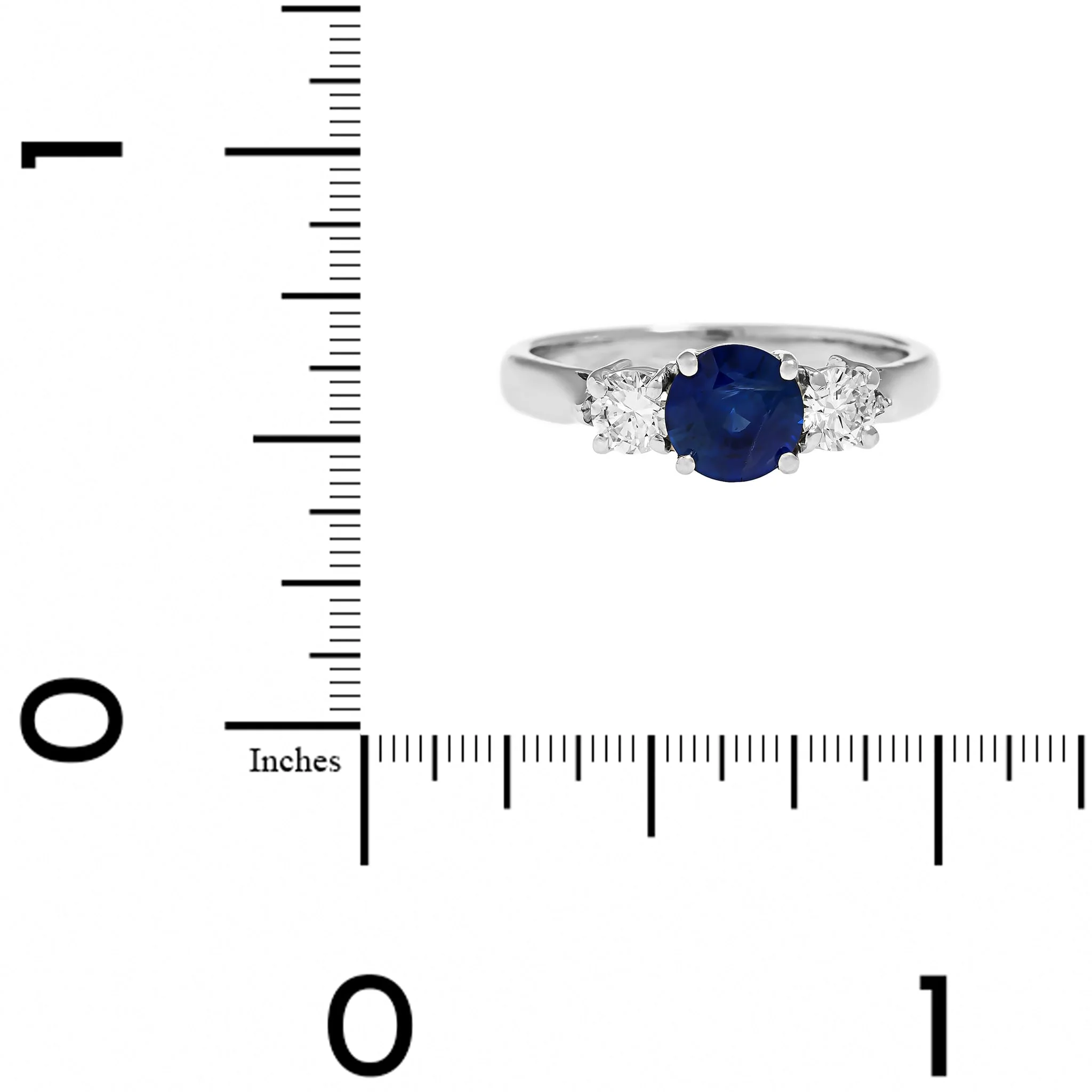Platinum Three Stone Round Blue Sapphire and Diamond Ring - Image 4
