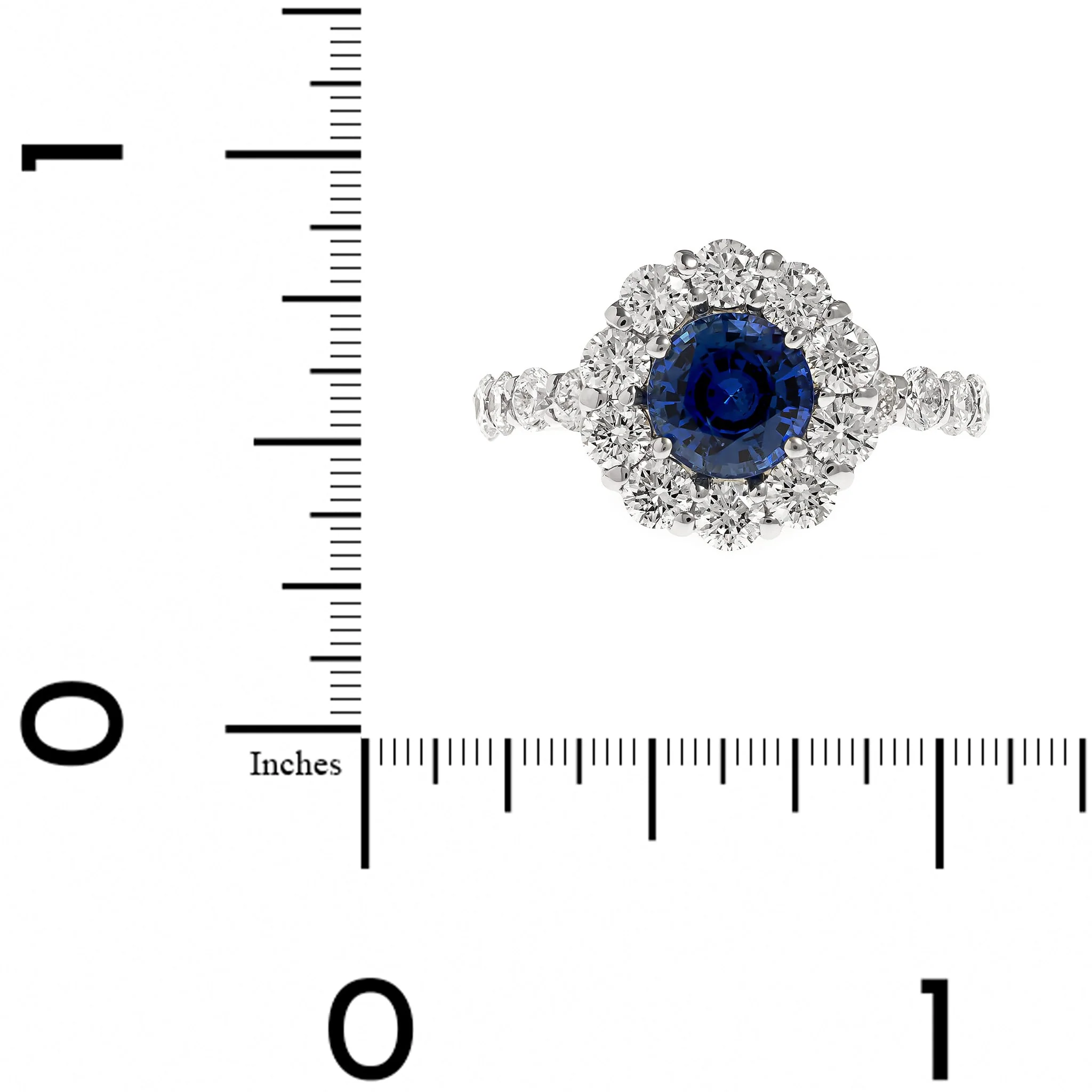 18K White Gold Round Blue Sapphire and Diamond Halo Ring - Image 4