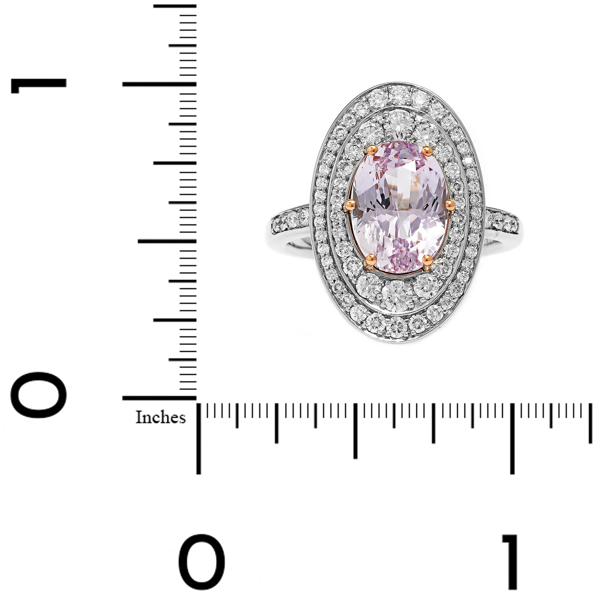 Platinum Oval Pink Sapphire and Double Diamond Halo Ring - Image 4