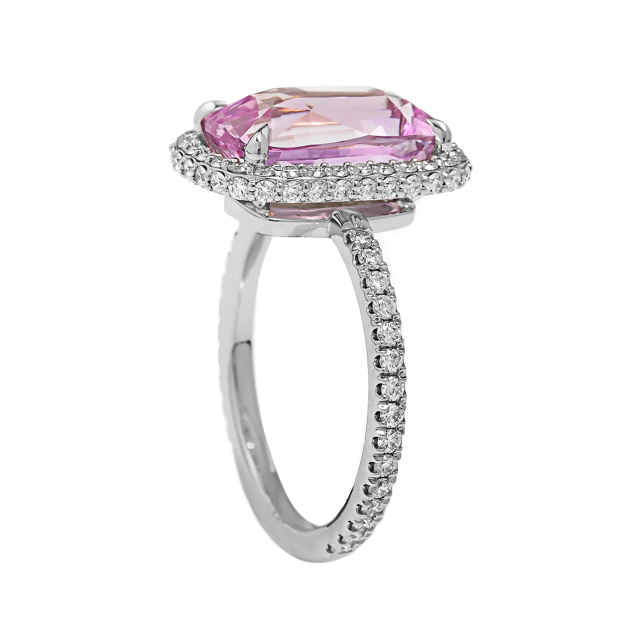 Platinum Cushion Shaped Sapphire and Diamond Halo Ring - Image 2