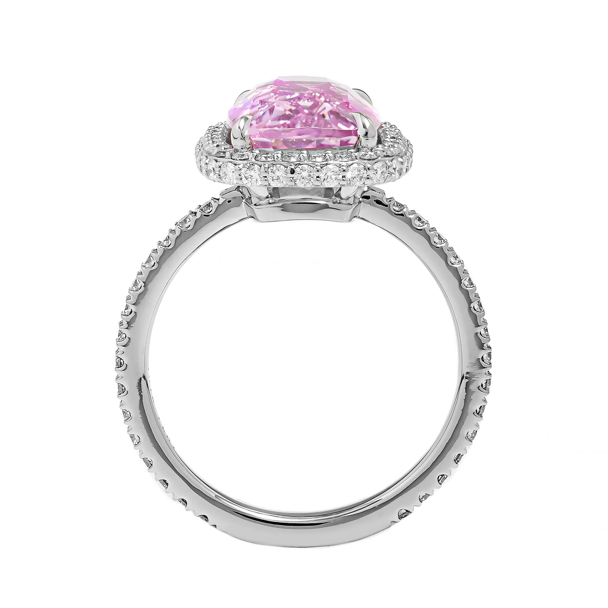 Platinum Cushion Shaped Sapphire and Diamond Halo Ring - Image 3