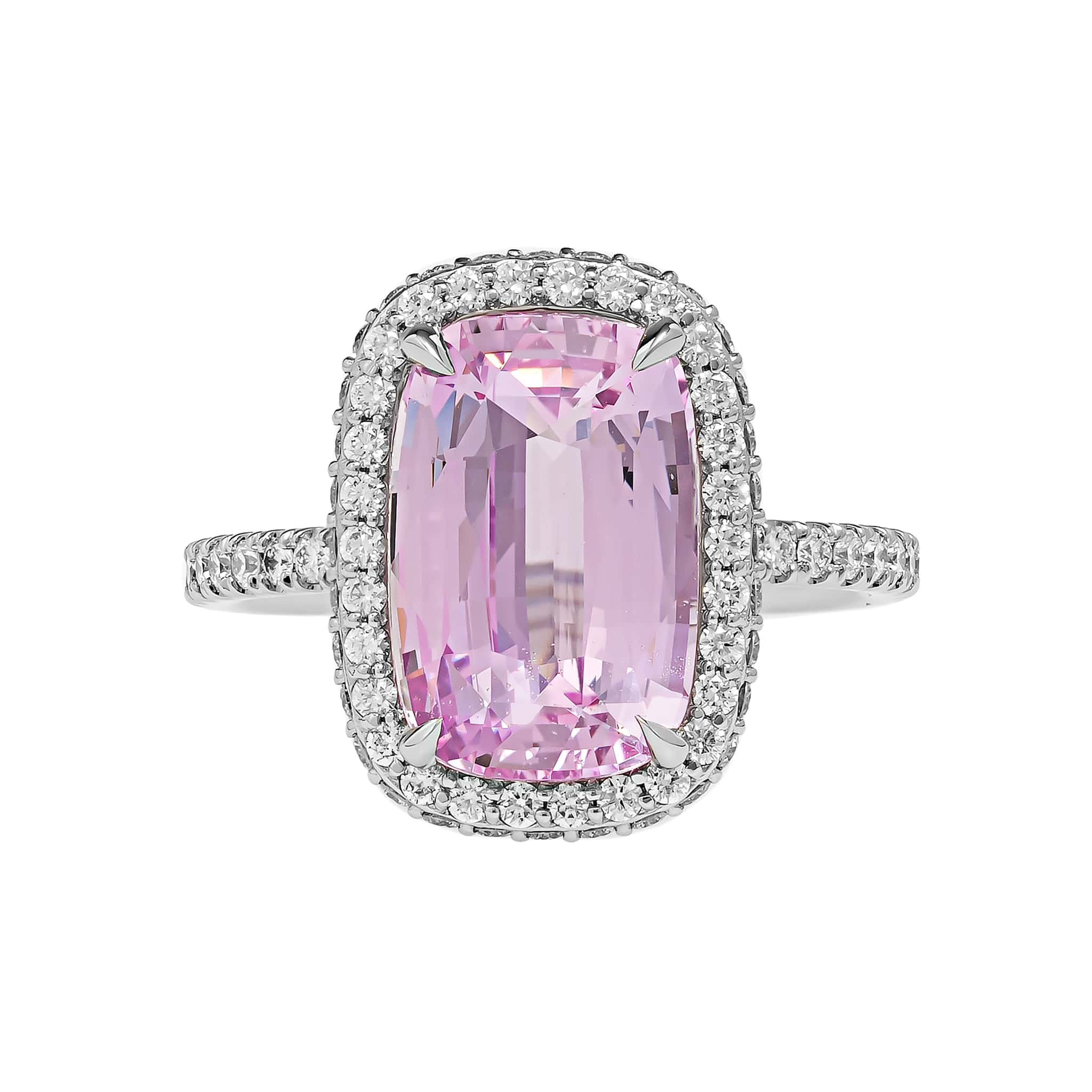 Platinum Cushion Shaped Sapphire and Diamond Halo Ring - Image 5