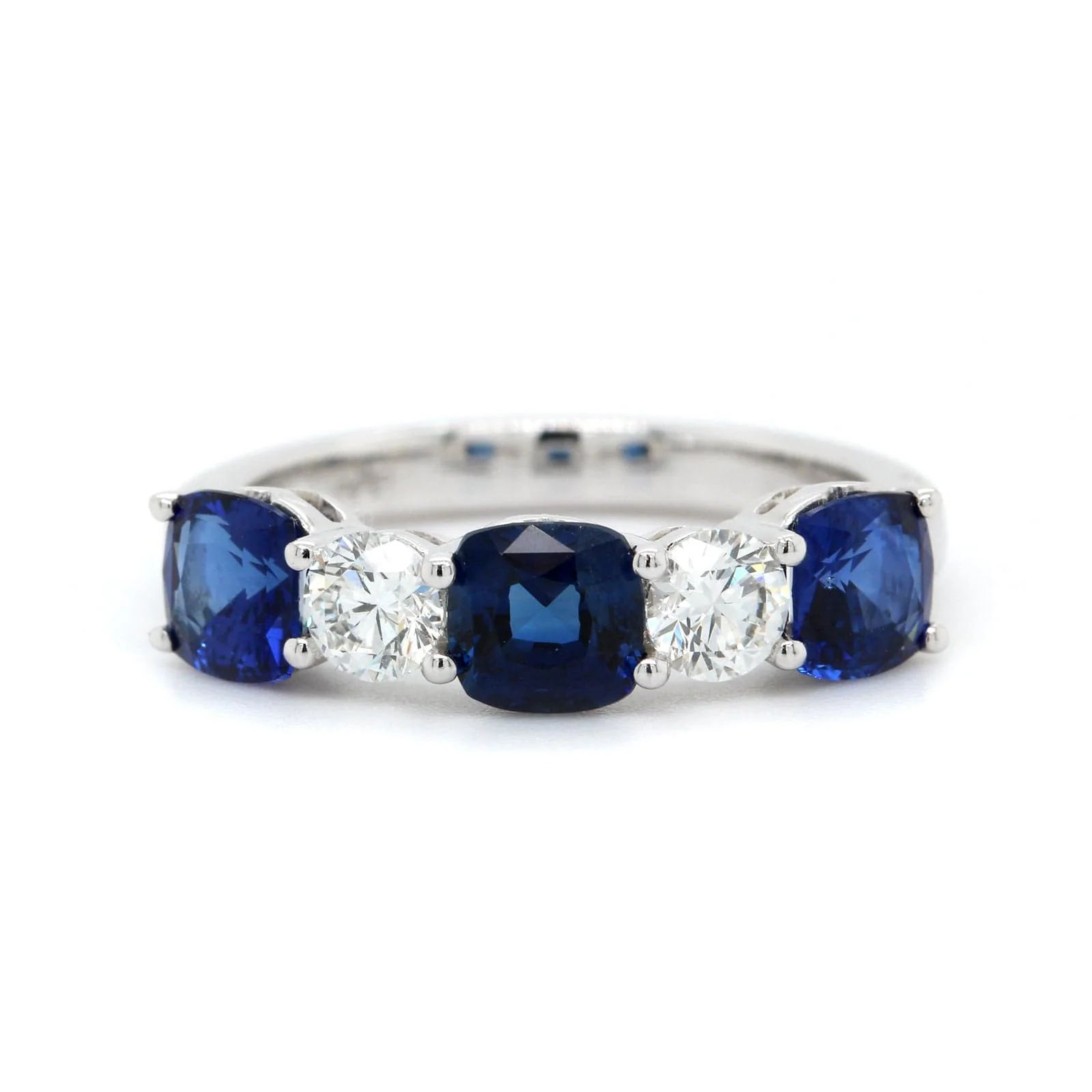 Platinum Shared Prong Alternating Diamond and Sapphire Band - Image 5