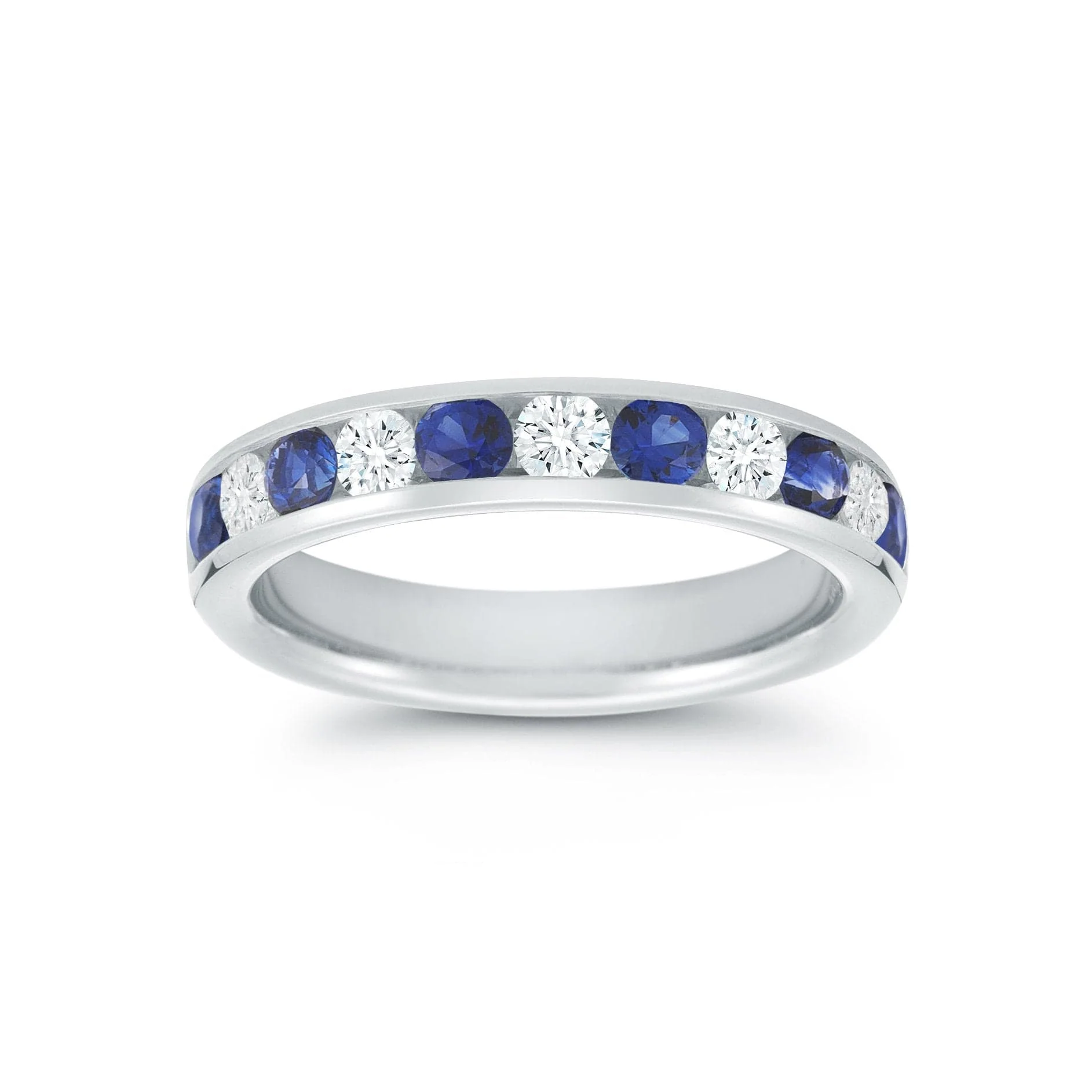 18K White Gold Diamond and Sapphire Channel Set Band - Image 2