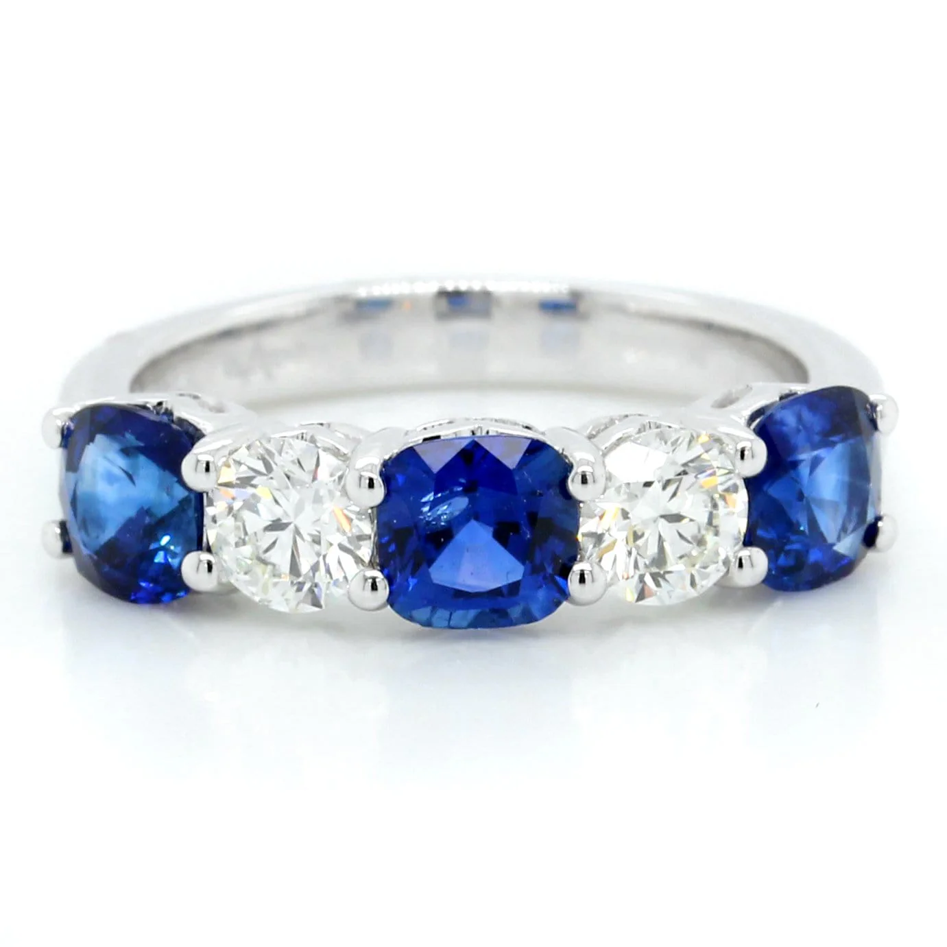 Platinum Cushion Cut Sapphire and Round Diamond Band - Image 2