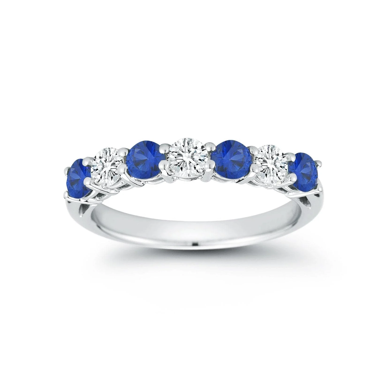Platinum Shared Prong Diamond and Sapphire Band - Image 2