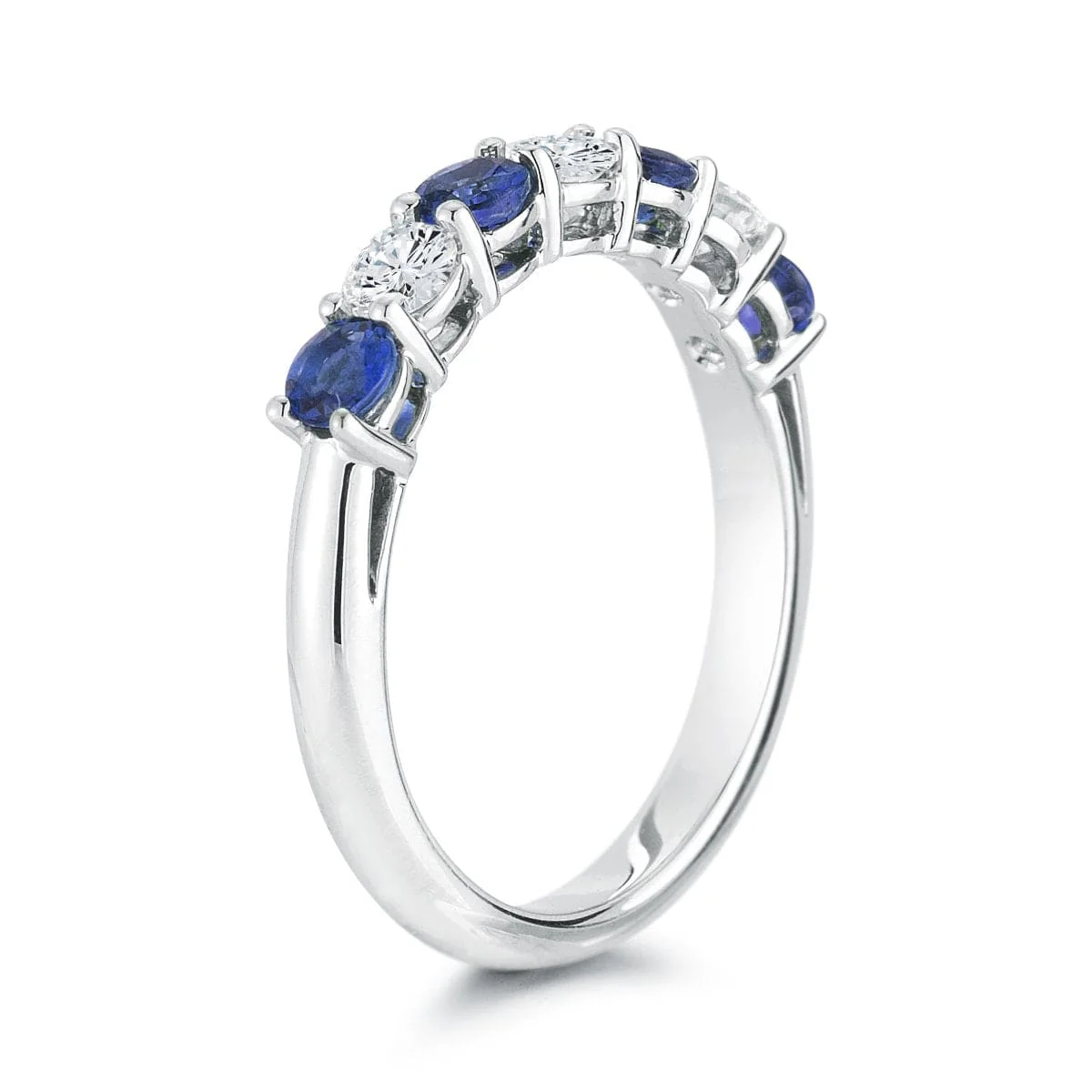 Platinum Shared Prong Diamond and Sapphire Band - Image 3