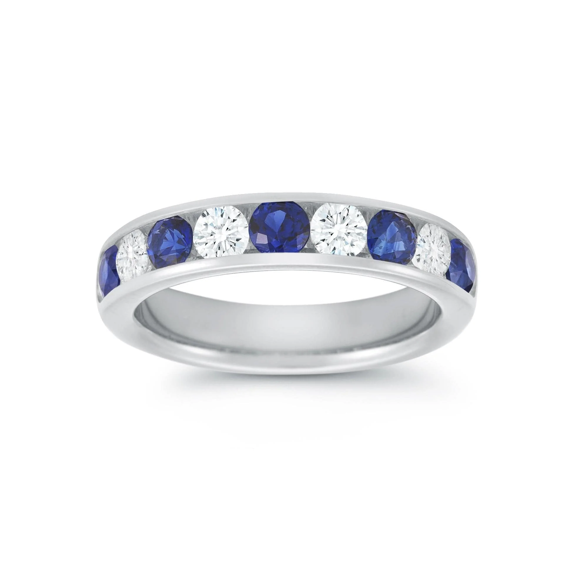 18K White Gold Sapphire and Diamond Wedding Ring - Image 2