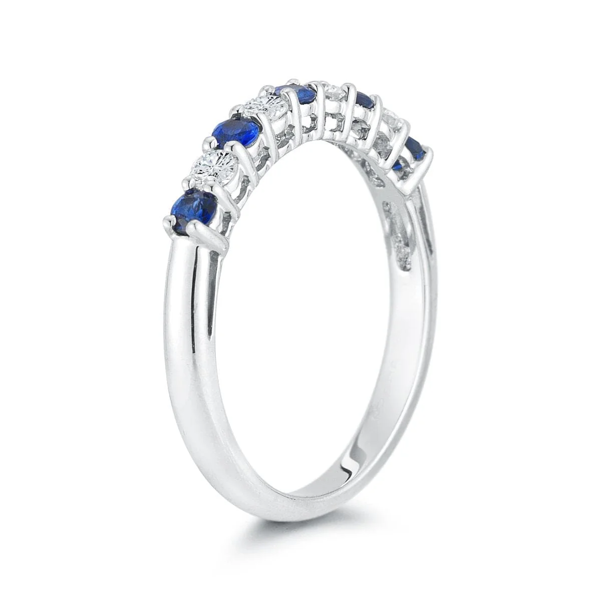 Platinum 9 Stone Alternating Diamond and Sapphire Wedding Ring - Image 3