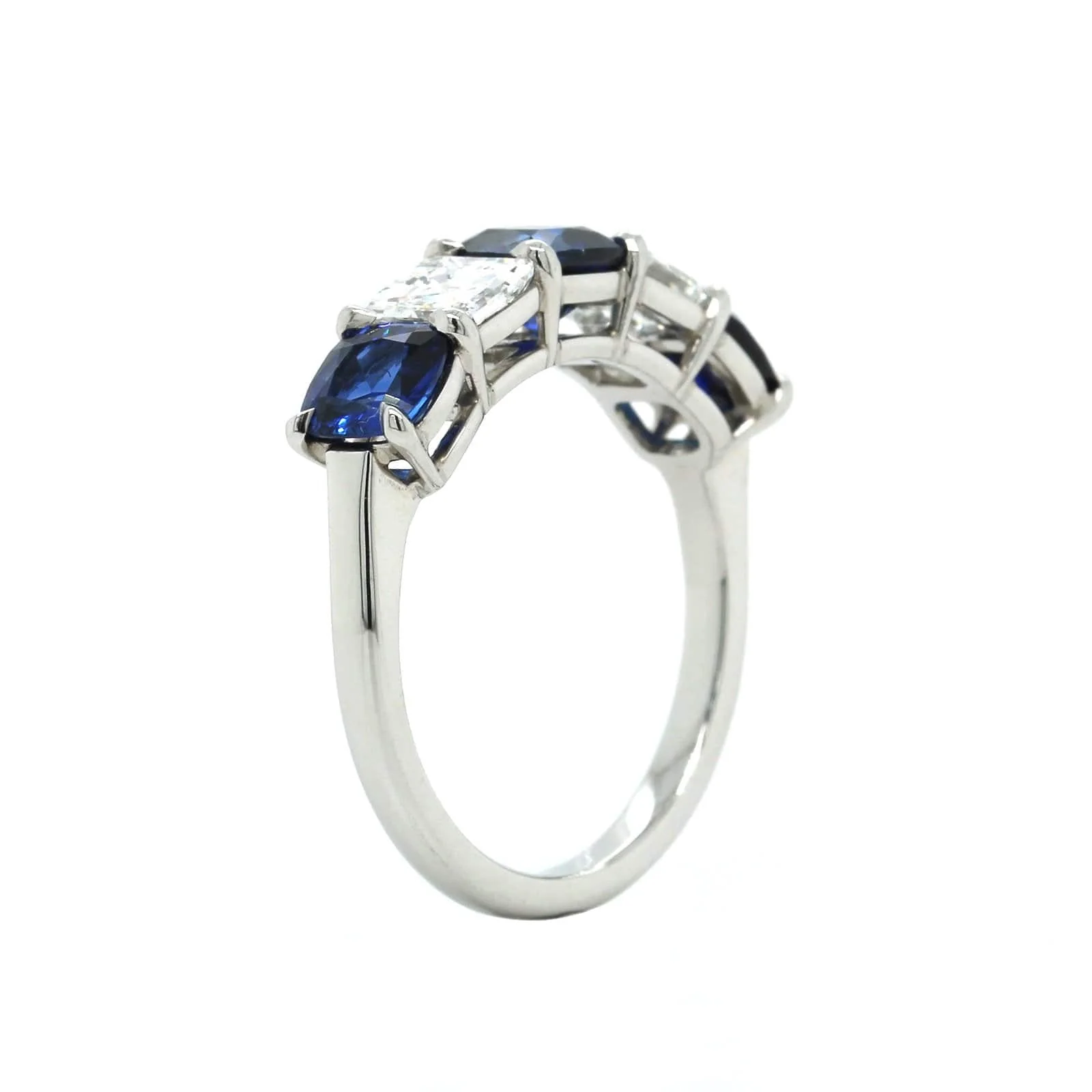 Platinum 5 Stone Cushion Sapphire Alternating Asscher Diamond Band - Image 2