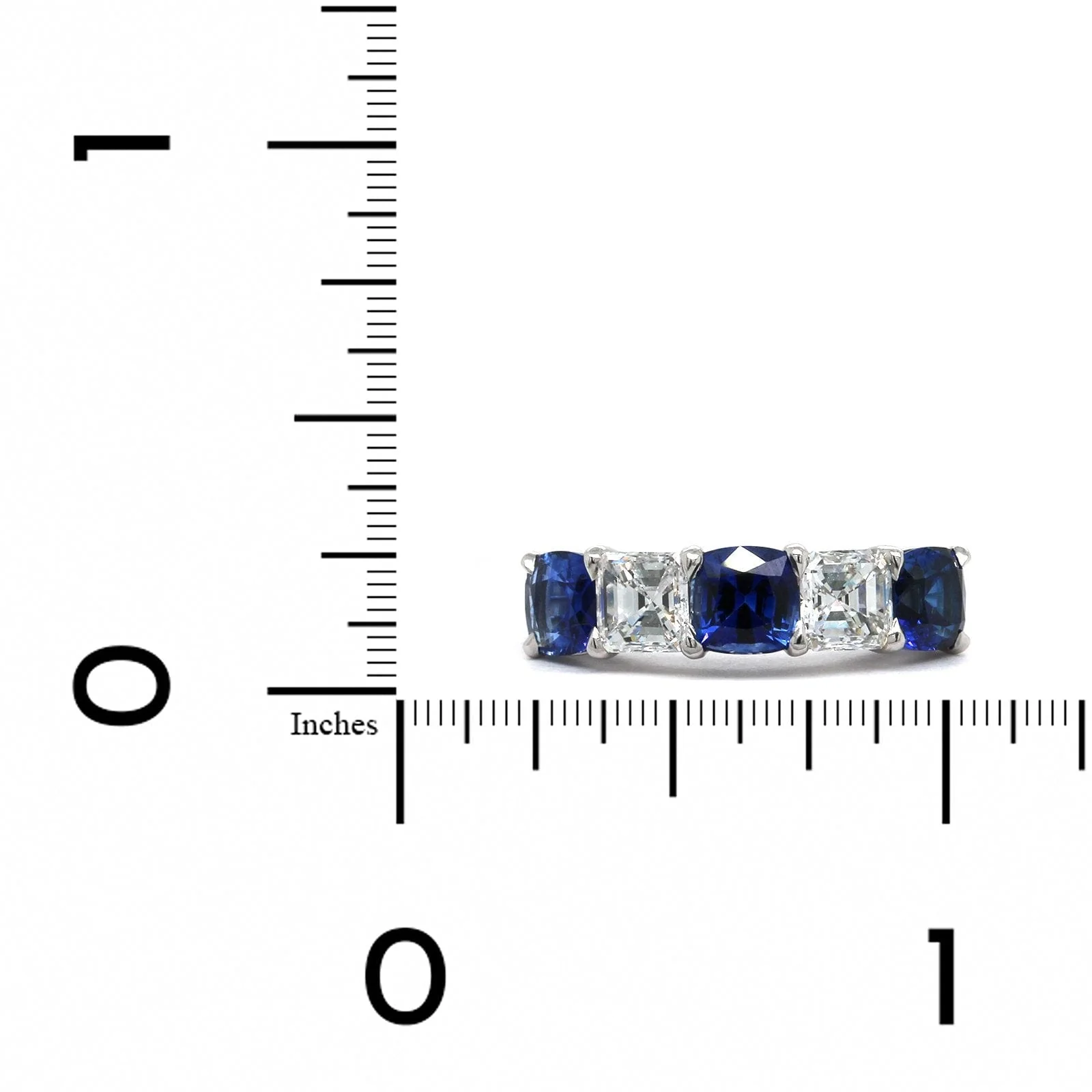Platinum 5 Stone Cushion Sapphire Alternating Asscher Diamond Band - Image 3