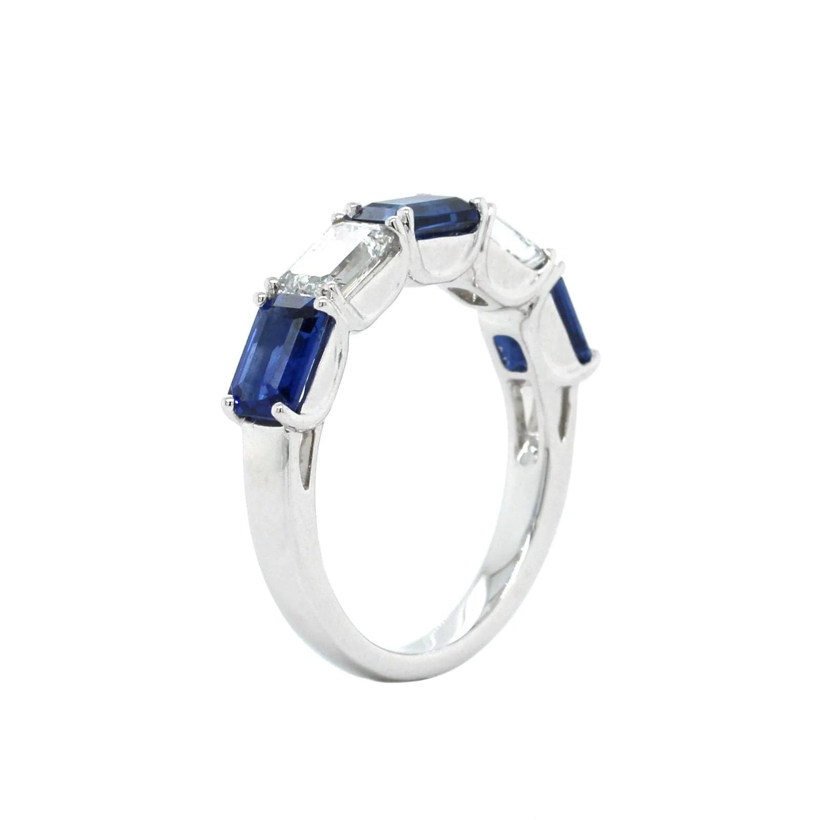 Platinum Emerald Cut Sapphire and Diamond Band - Image 2