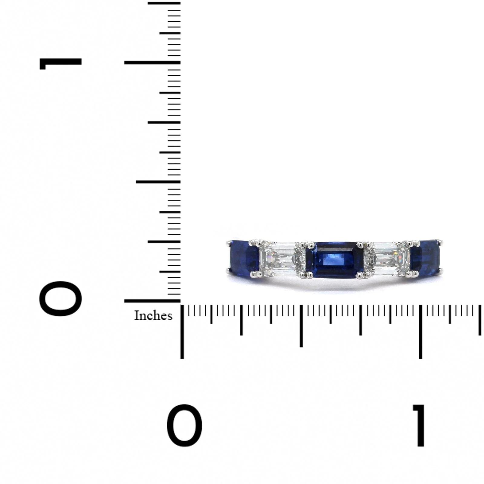 Platinum Emerald Cut Sapphire and Diamond Band - Image 3