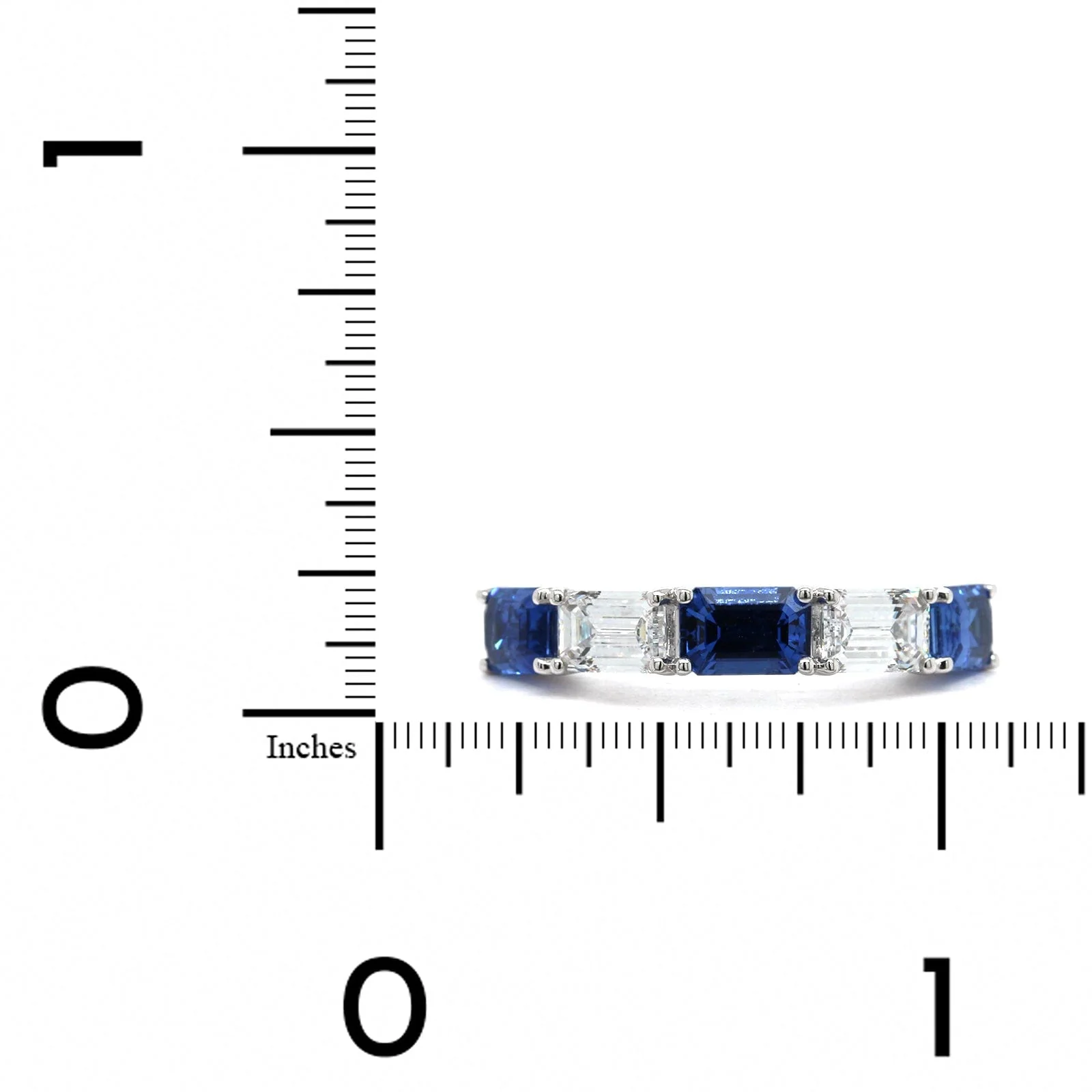 Platinum 5 Stone Emerald Cut Sapphire and Diamond Band - Image 3